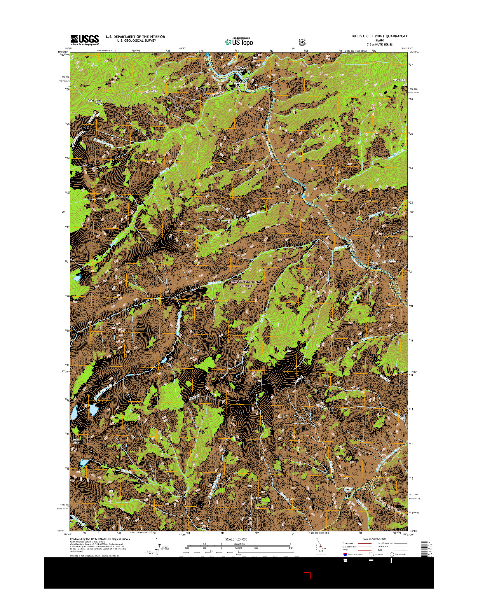 USGS US TOPO 7.5-MINUTE MAP FOR BUTTS CREEK POINT, ID 2017