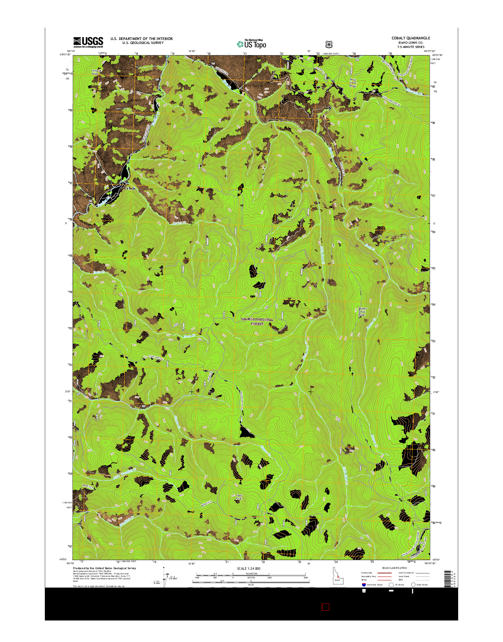 USGS US TOPO 7.5-MINUTE MAP FOR COBALT, ID 2017