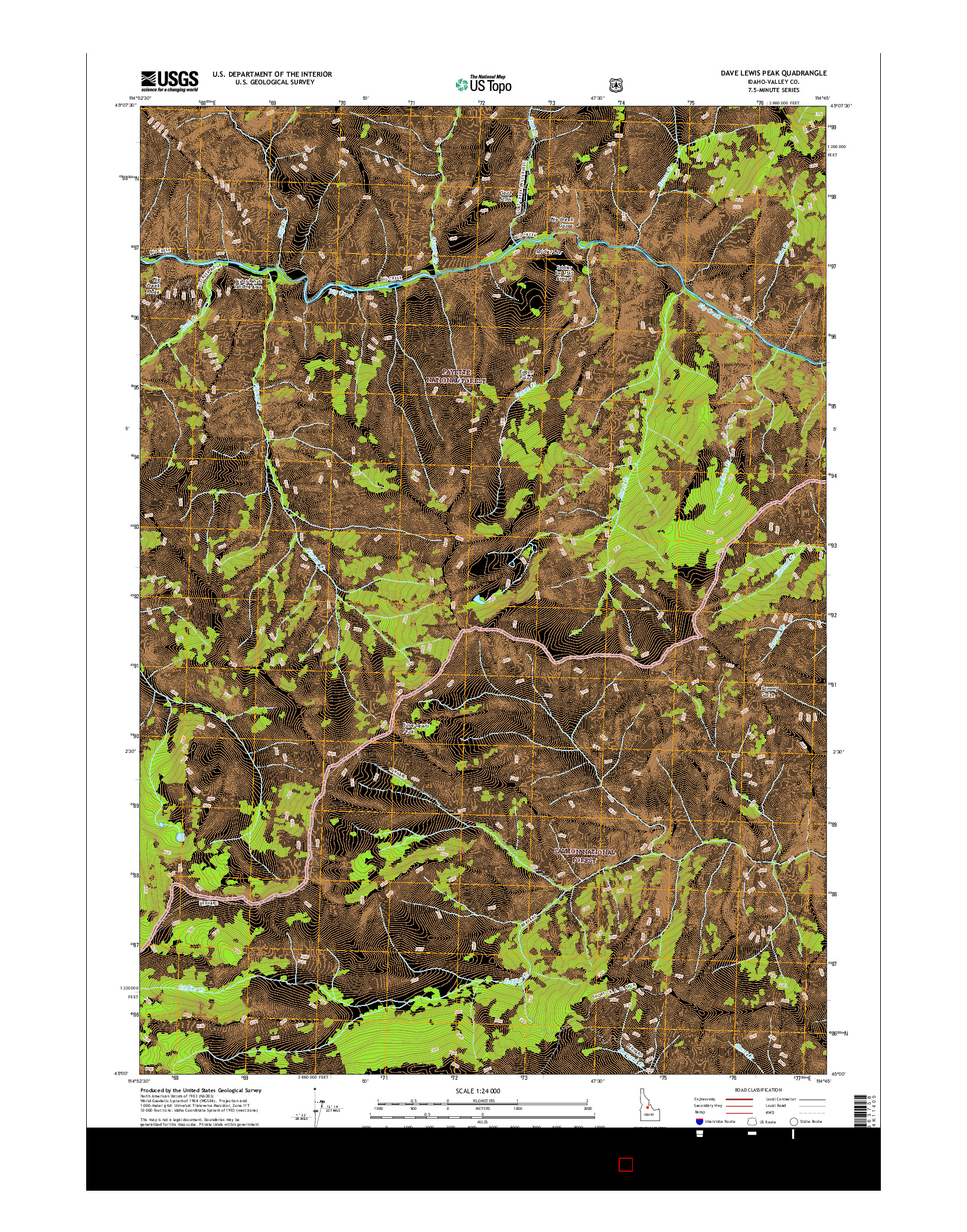USGS US TOPO 7.5-MINUTE MAP FOR DAVE LEWIS PEAK, ID 2017