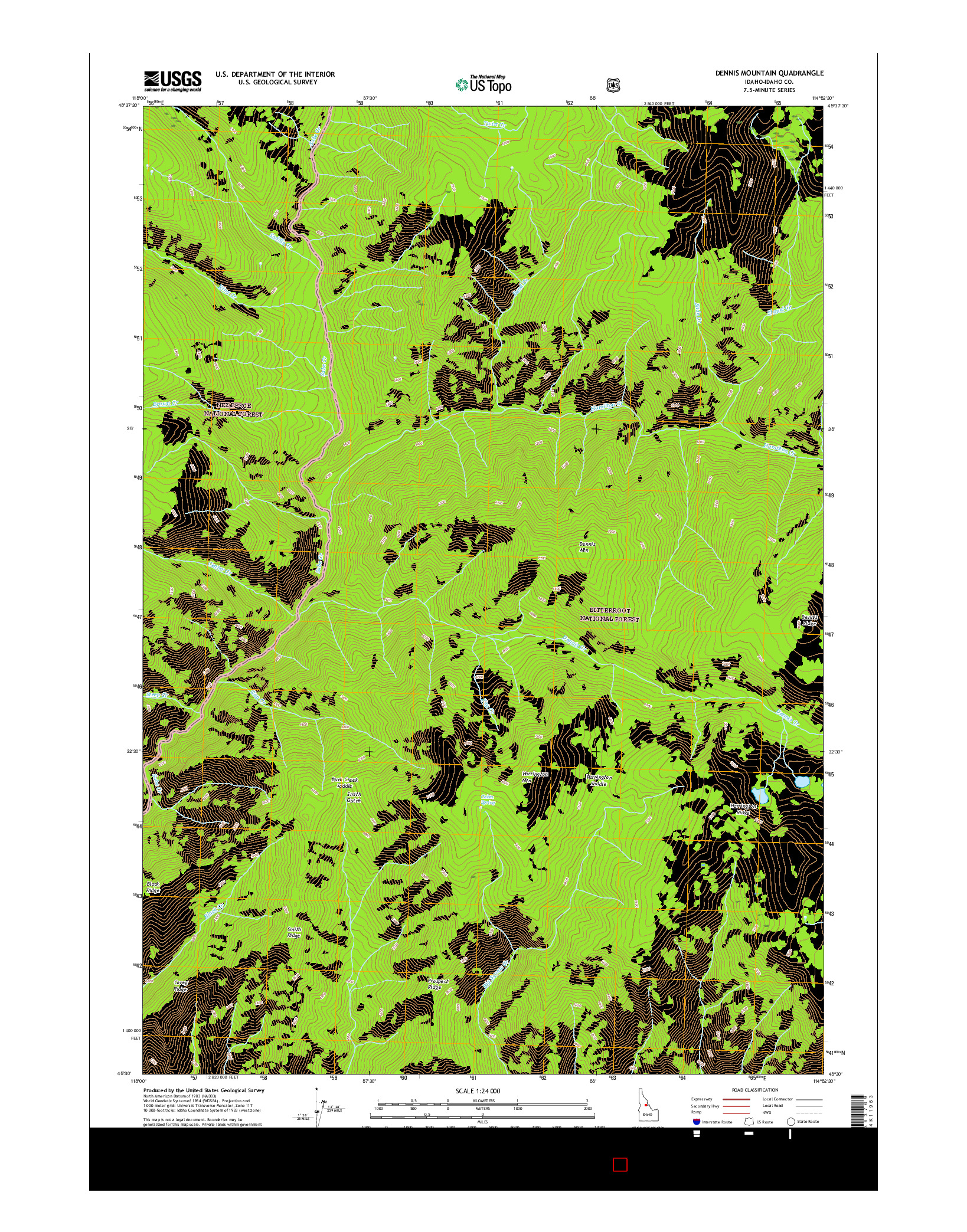 USGS US TOPO 7.5-MINUTE MAP FOR DENNIS MOUNTAIN, ID 2017