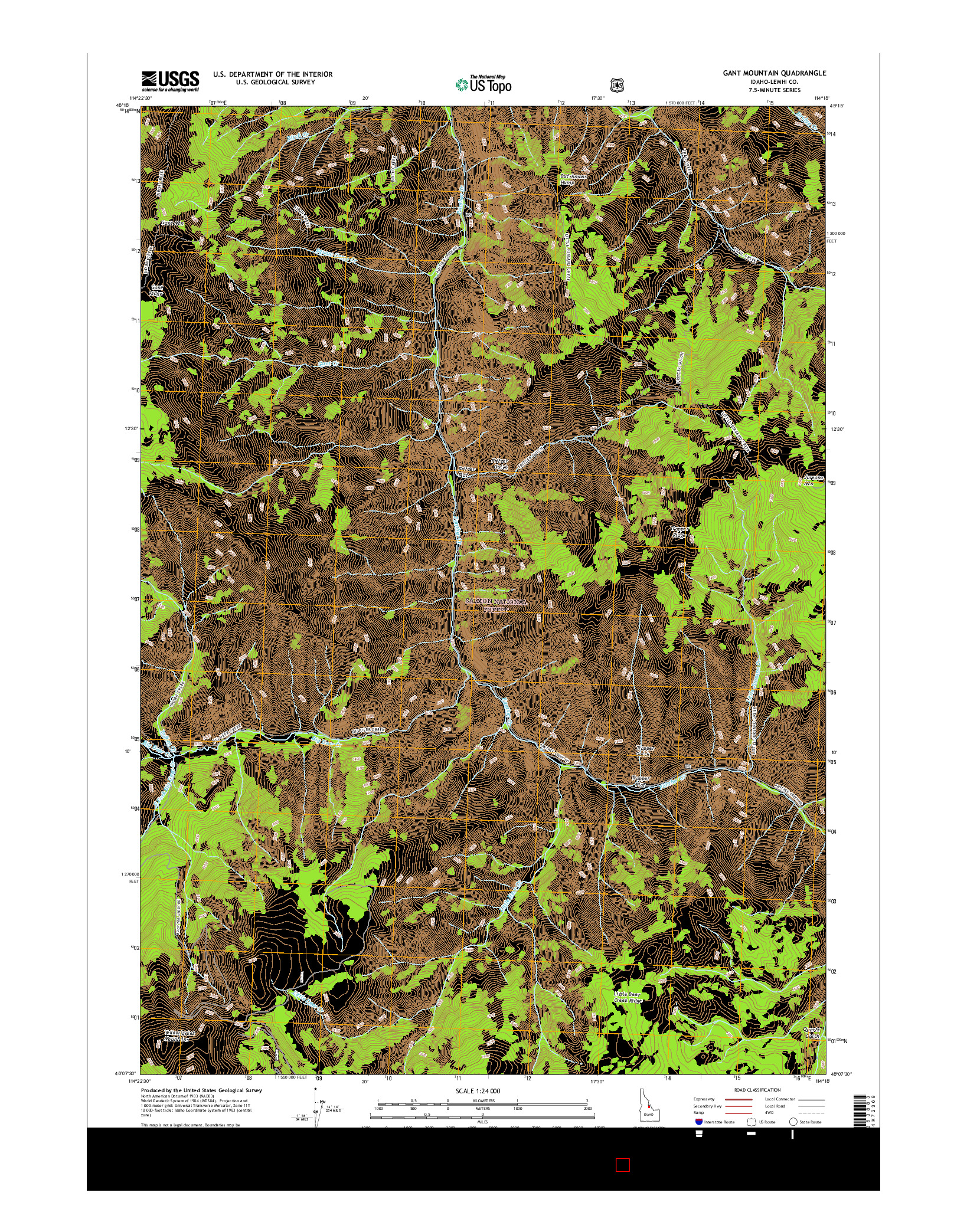 USGS US TOPO 7.5-MINUTE MAP FOR GANT MOUNTAIN, ID 2017