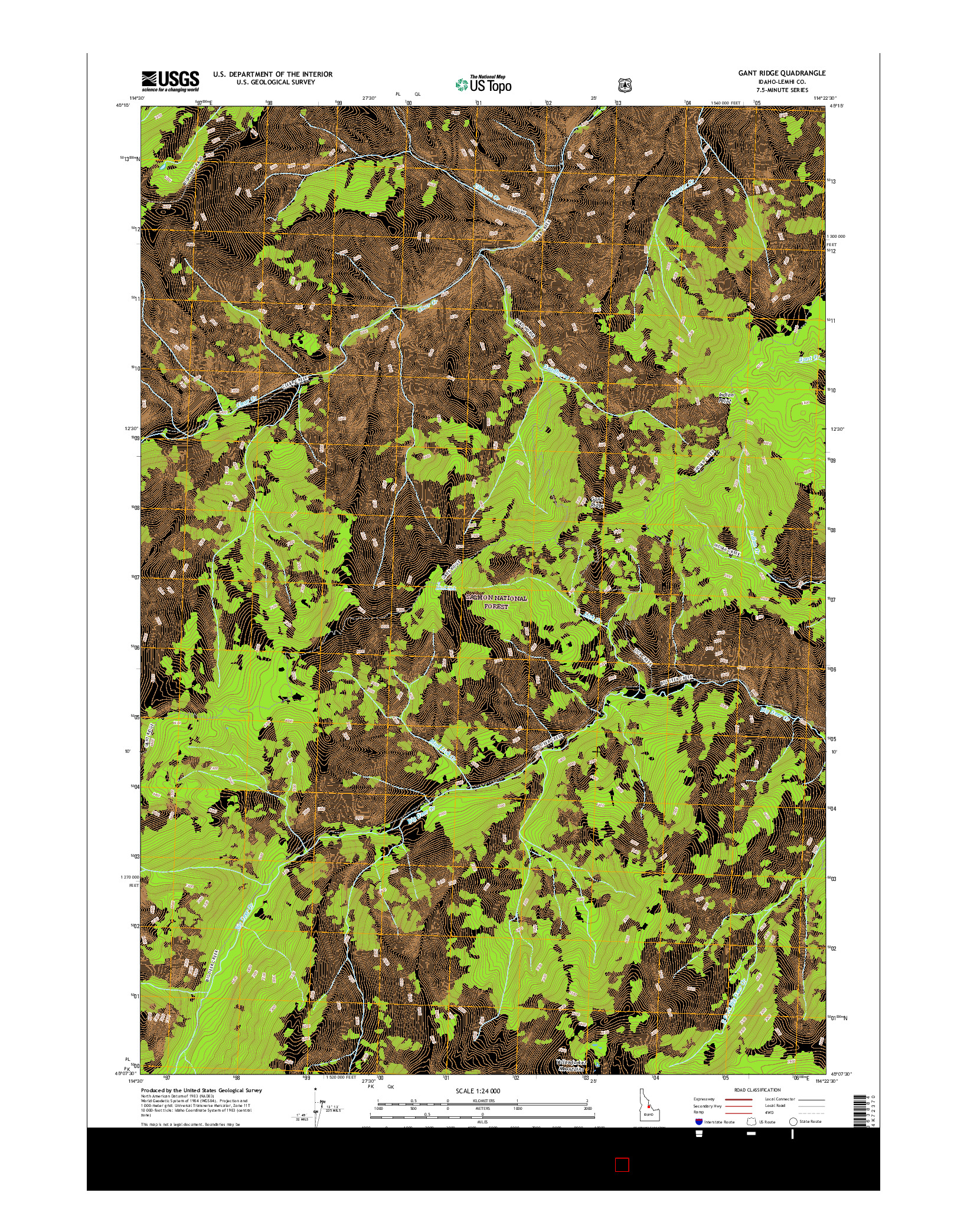 USGS US TOPO 7.5-MINUTE MAP FOR GANT RIDGE, ID 2017