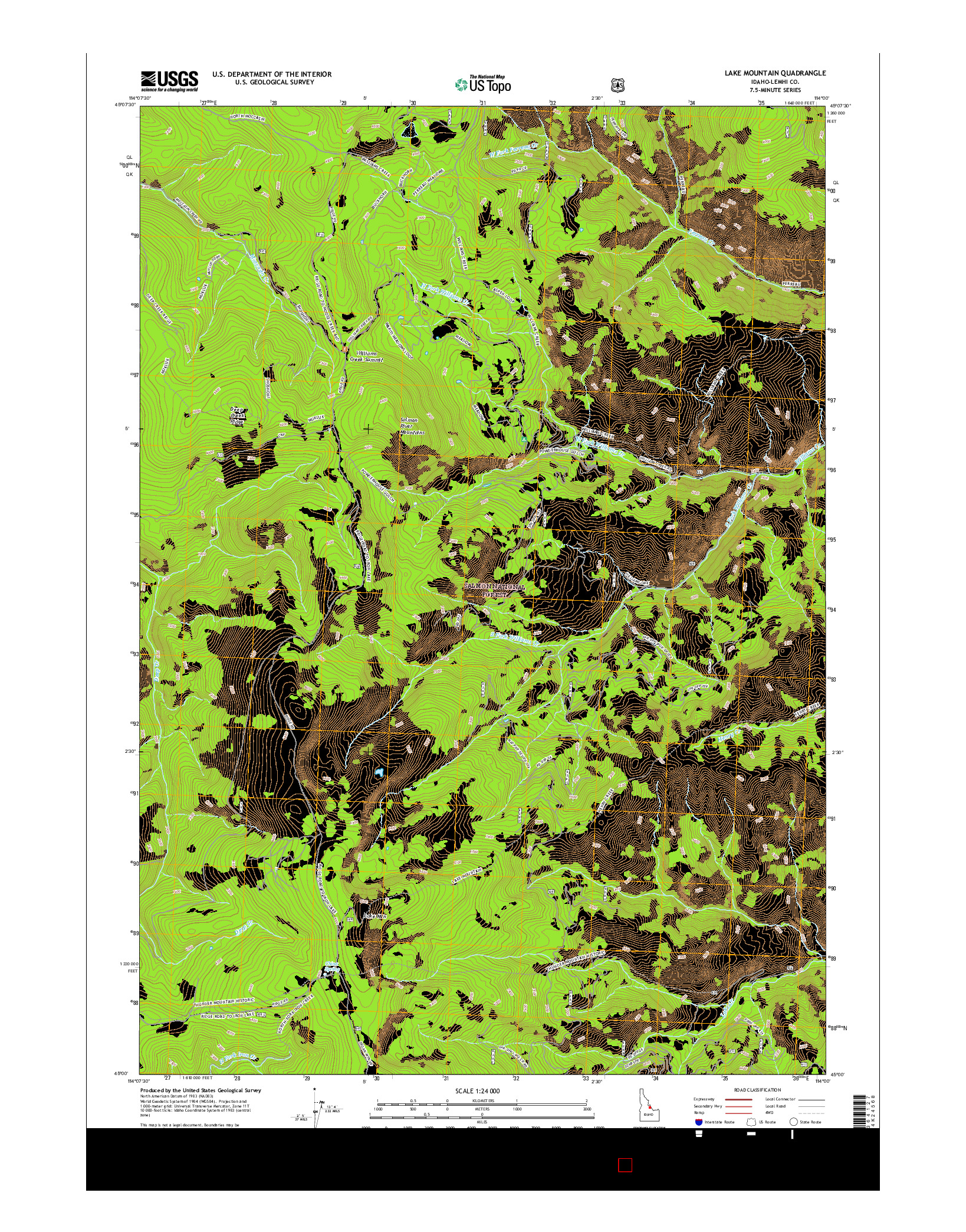 USGS US TOPO 7.5-MINUTE MAP FOR LAKE MOUNTAIN, ID 2017