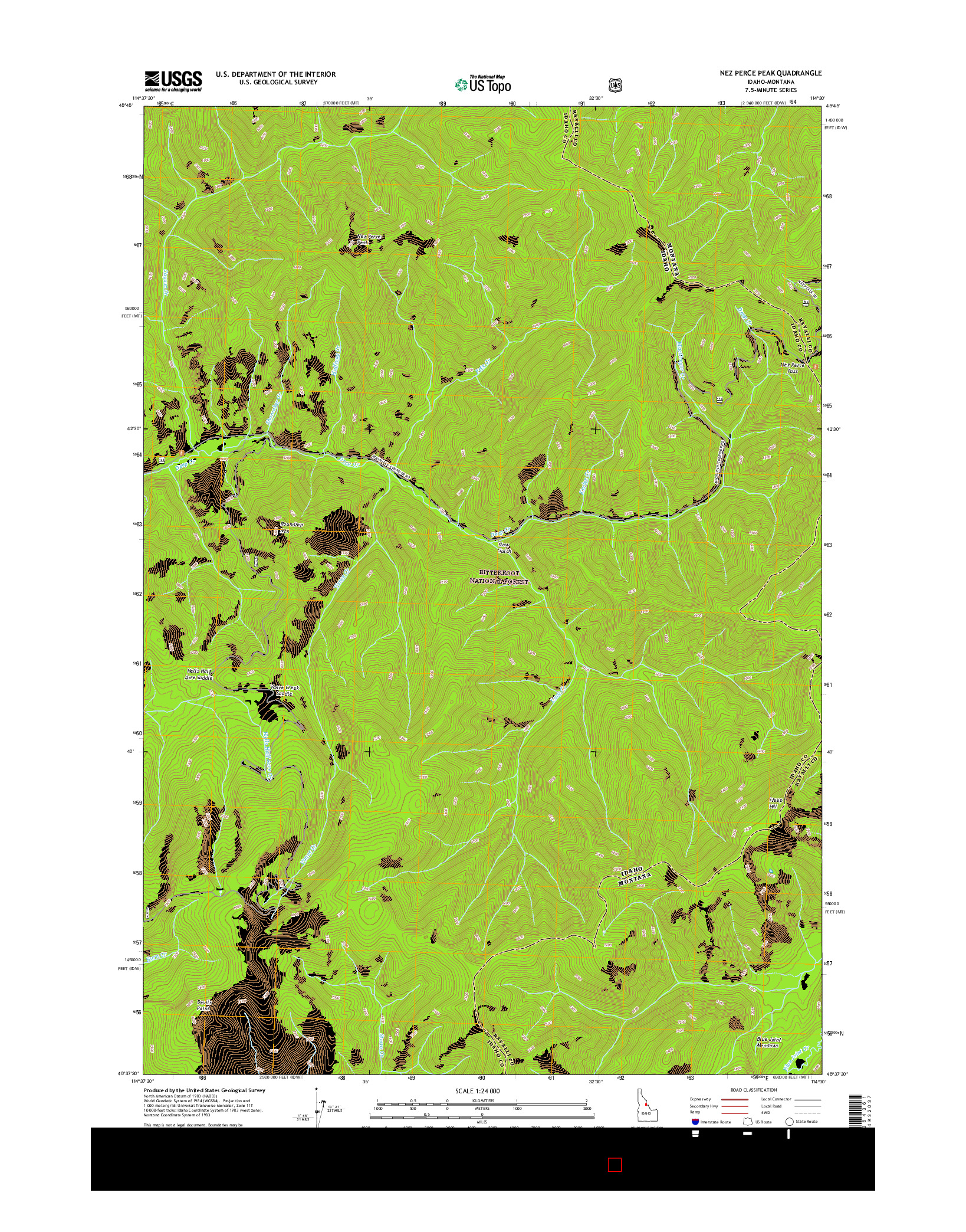 USGS US TOPO 7.5-MINUTE MAP FOR NEZ PERCE PEAK, ID-MT 2017