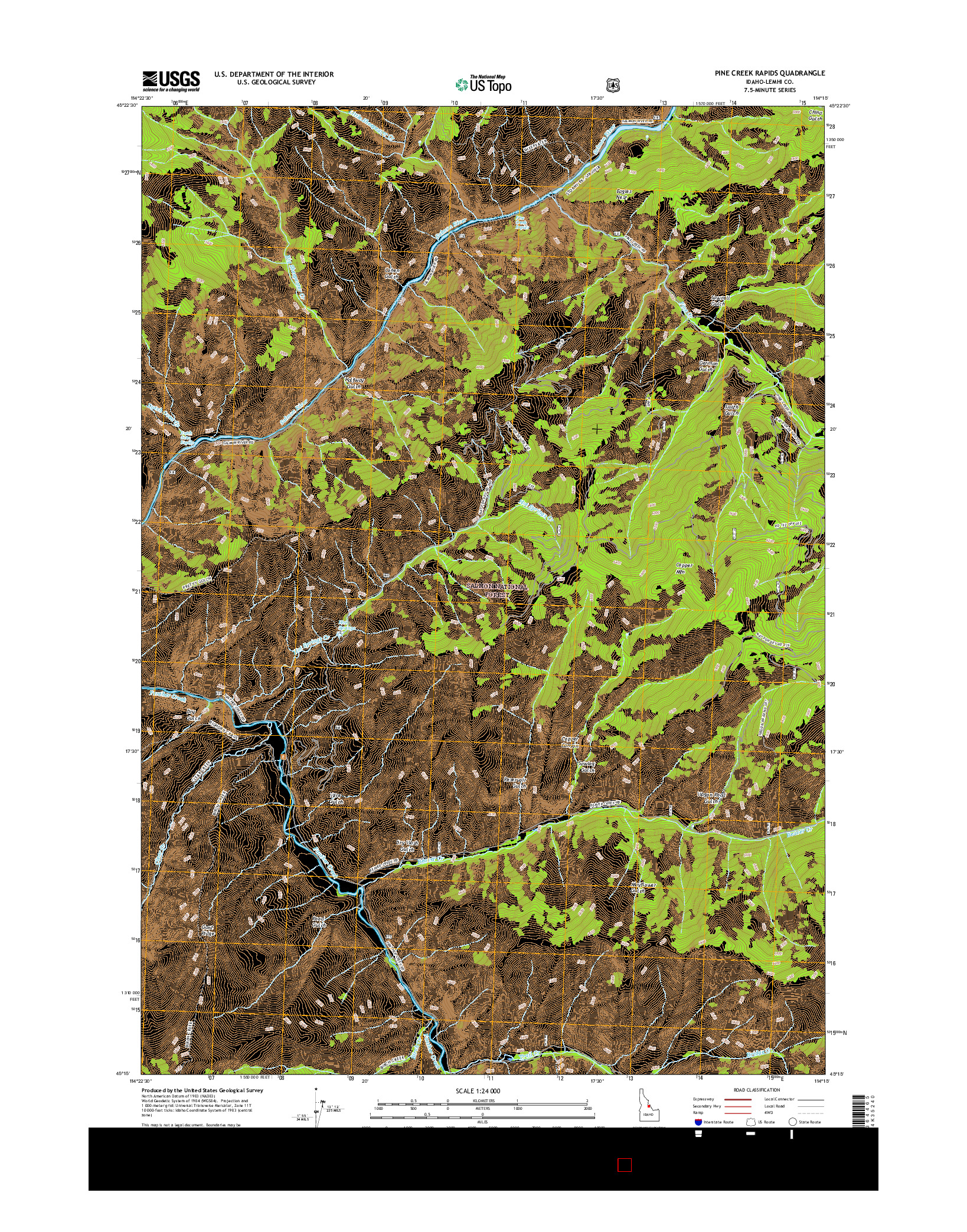 USGS US TOPO 7.5-MINUTE MAP FOR PINE CREEK RAPIDS, ID 2017