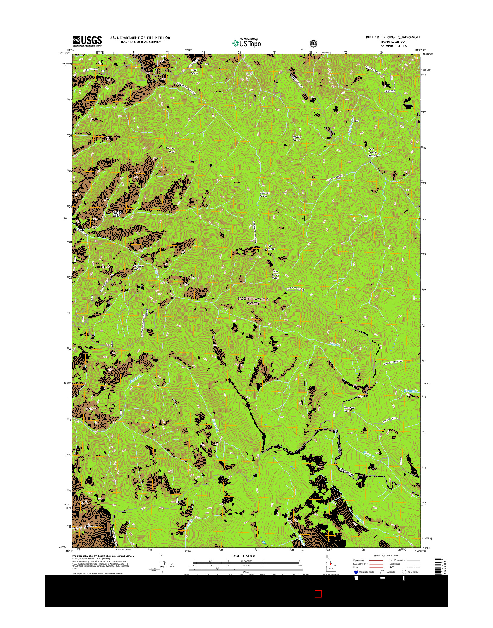 USGS US TOPO 7.5-MINUTE MAP FOR PINE CREEK RIDGE, ID 2017