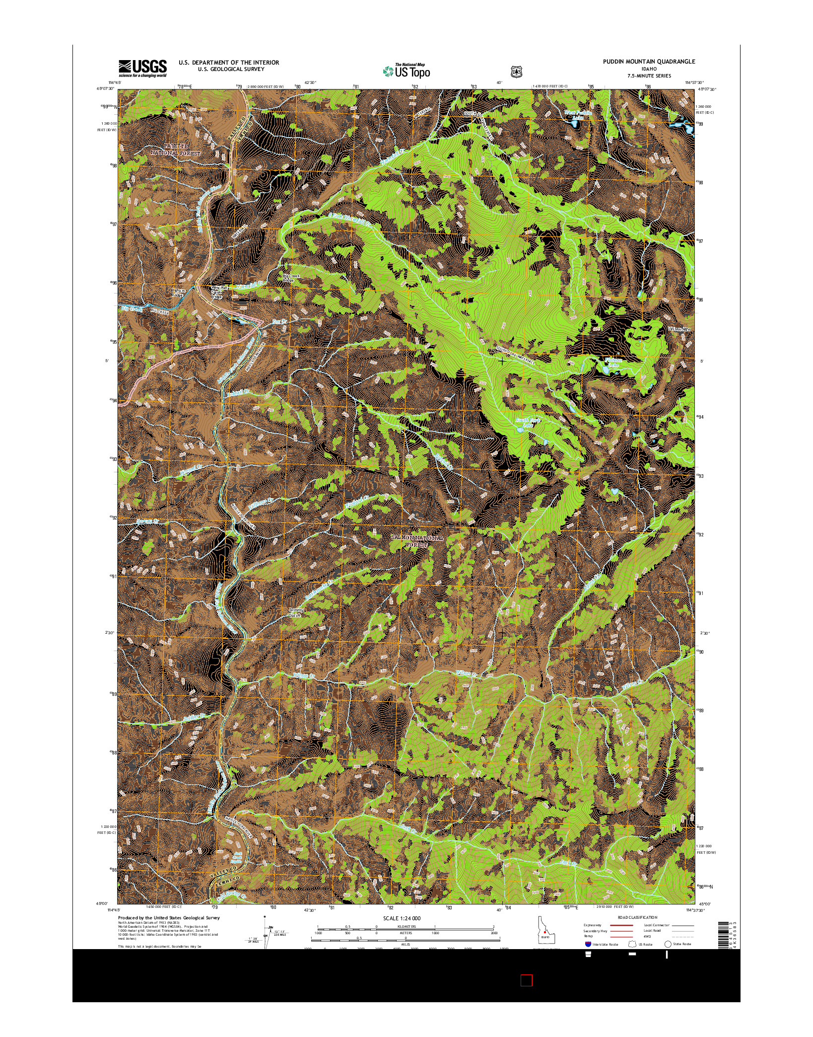 USGS US TOPO 7.5-MINUTE MAP FOR PUDDIN MOUNTAIN, ID 2017