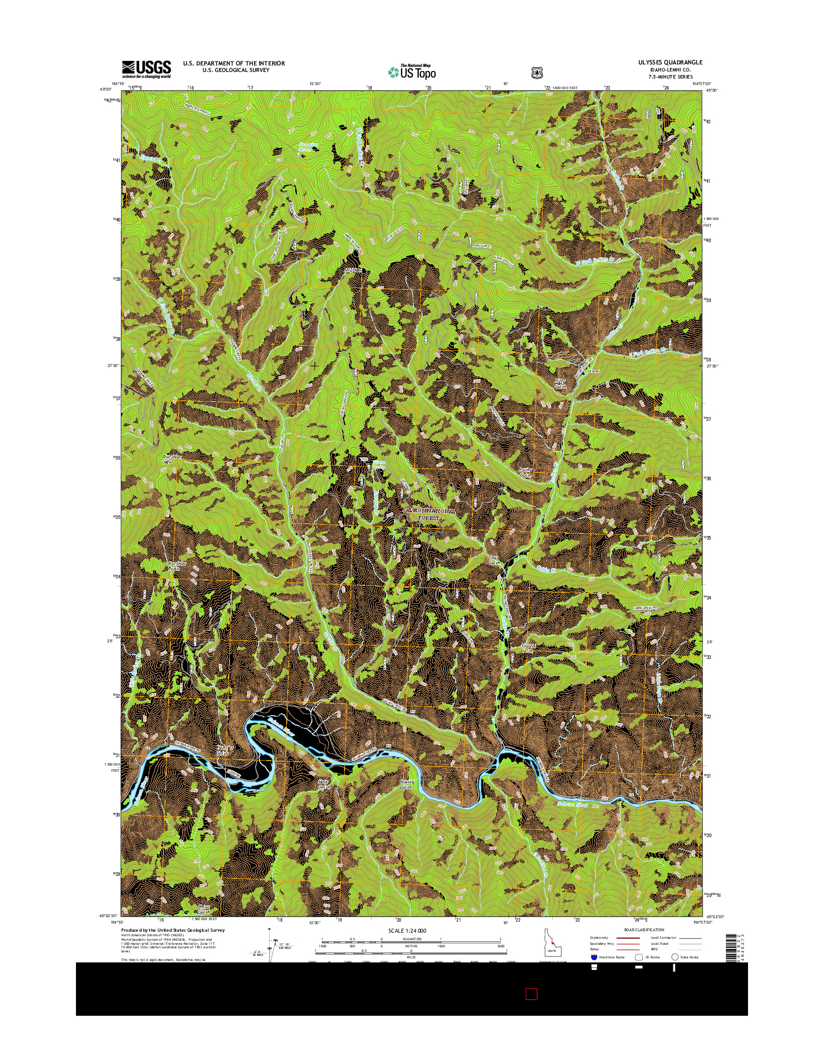 USGS US TOPO 7.5-MINUTE MAP FOR ULYSSES, ID 2017