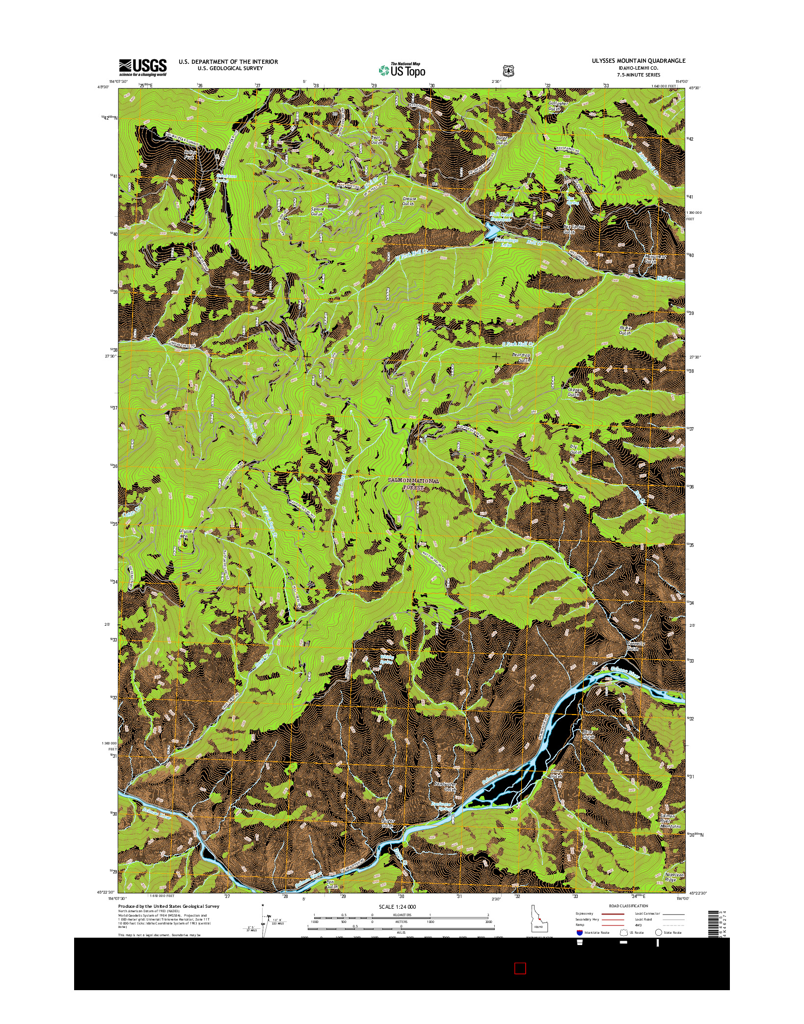 USGS US TOPO 7.5-MINUTE MAP FOR ULYSSES MOUNTAIN, ID 2017