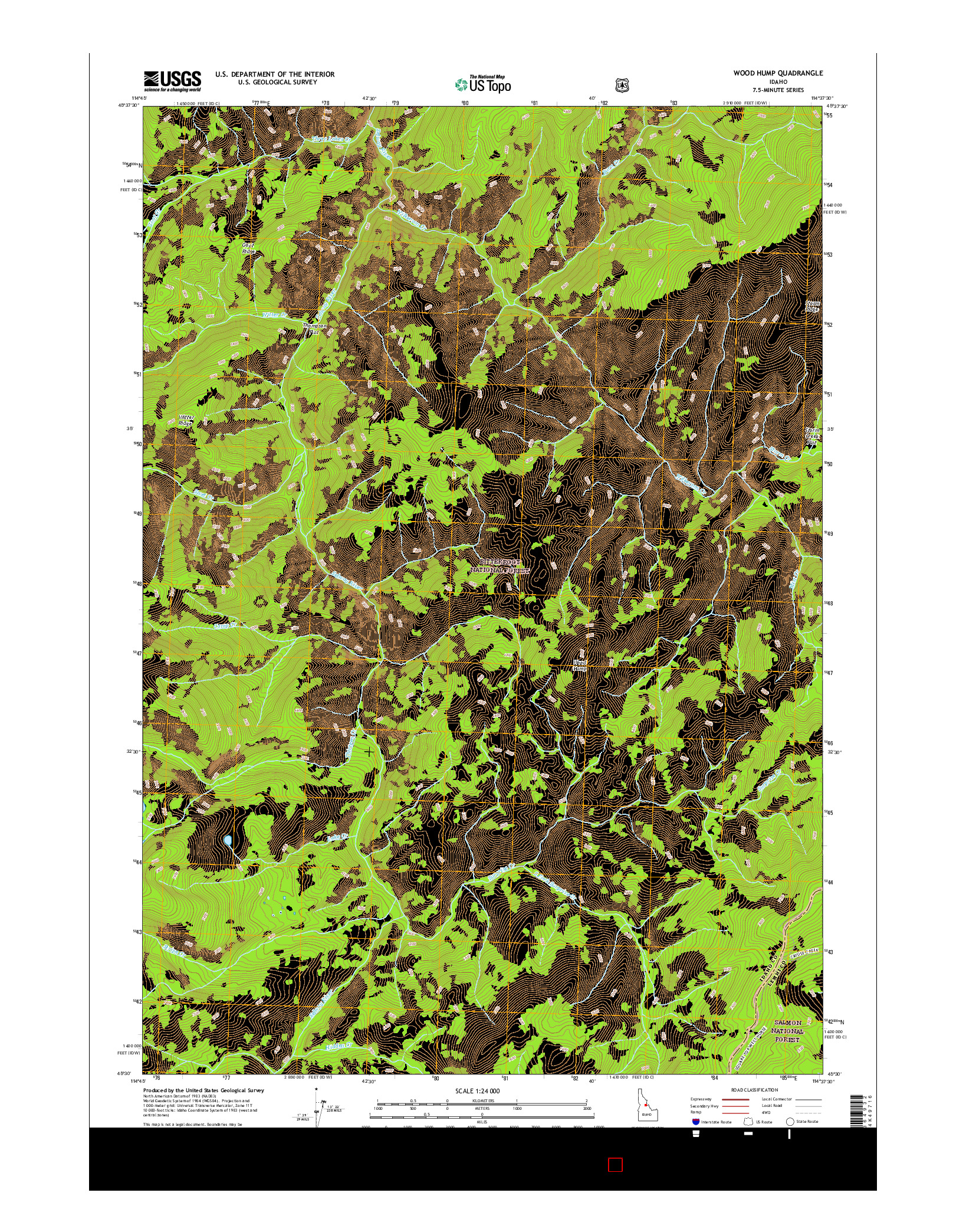 USGS US TOPO 7.5-MINUTE MAP FOR WOOD HUMP, ID 2017