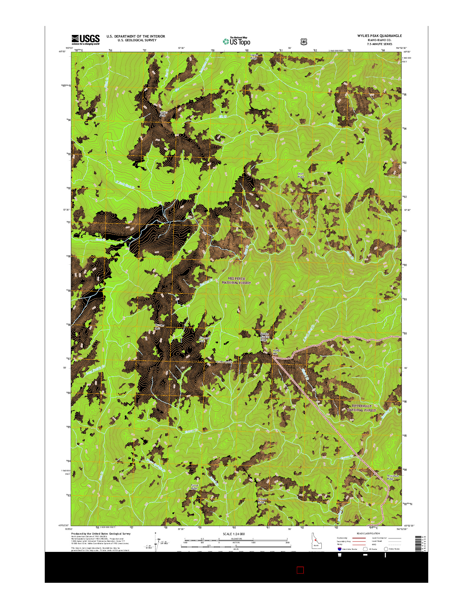 USGS US TOPO 7.5-MINUTE MAP FOR WYLIES PEAK, ID 2017