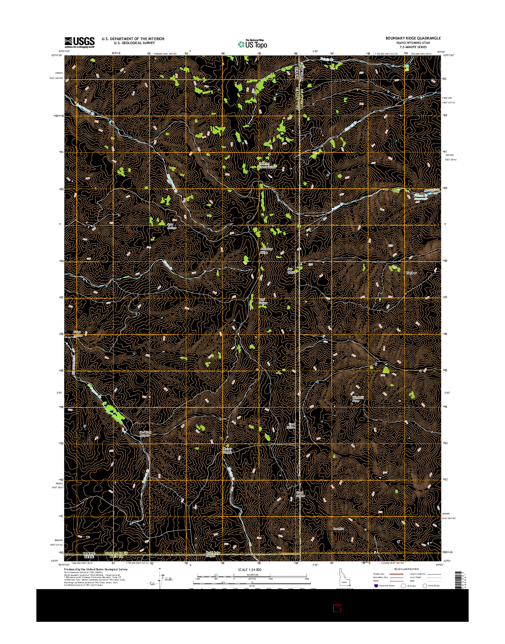 USGS US TOPO 7.5-MINUTE MAP FOR BOUNDARY RIDGE, ID-WY-UT 2017