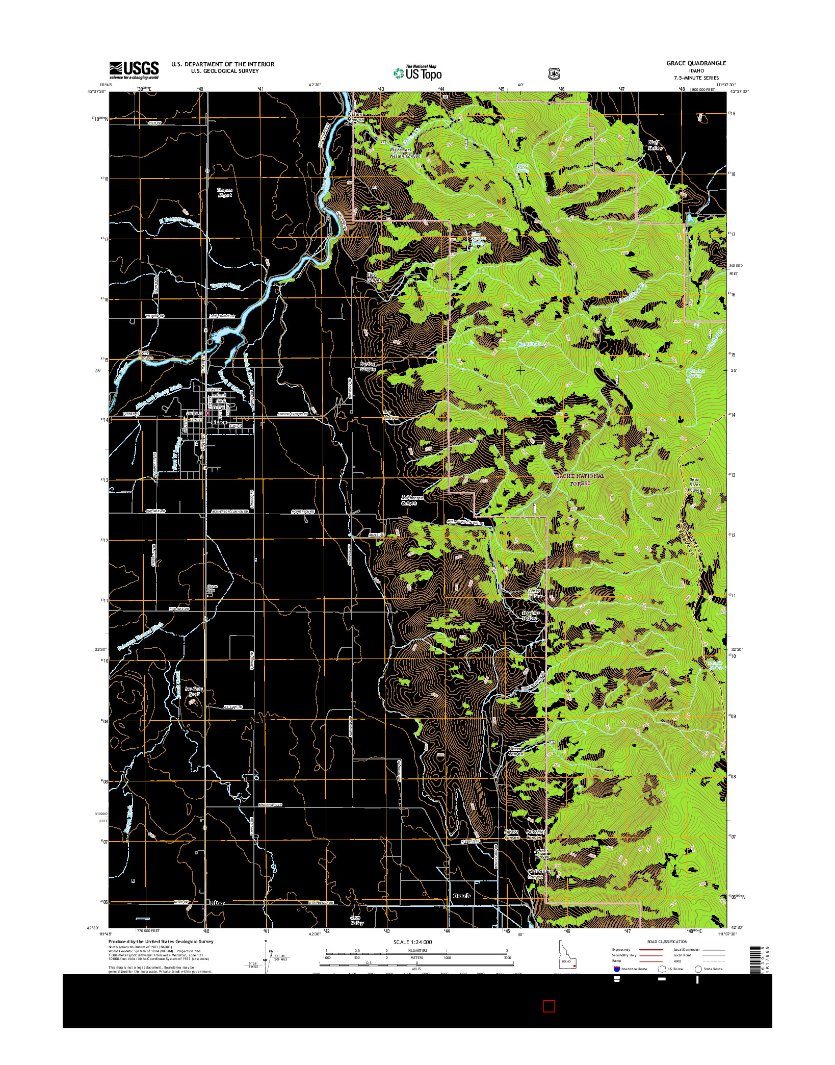 USGS US TOPO 7.5-MINUTE MAP FOR GRACE, ID 2017