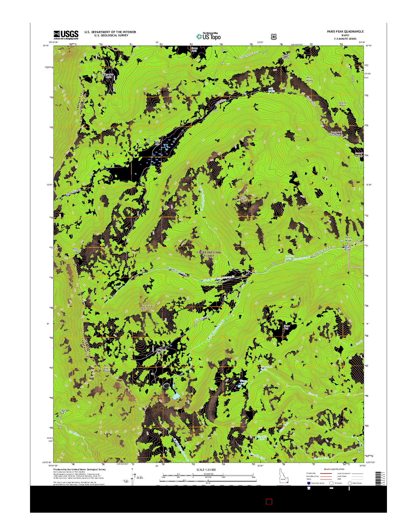 USGS US TOPO 7.5-MINUTE MAP FOR PARIS PEAK, ID 2017