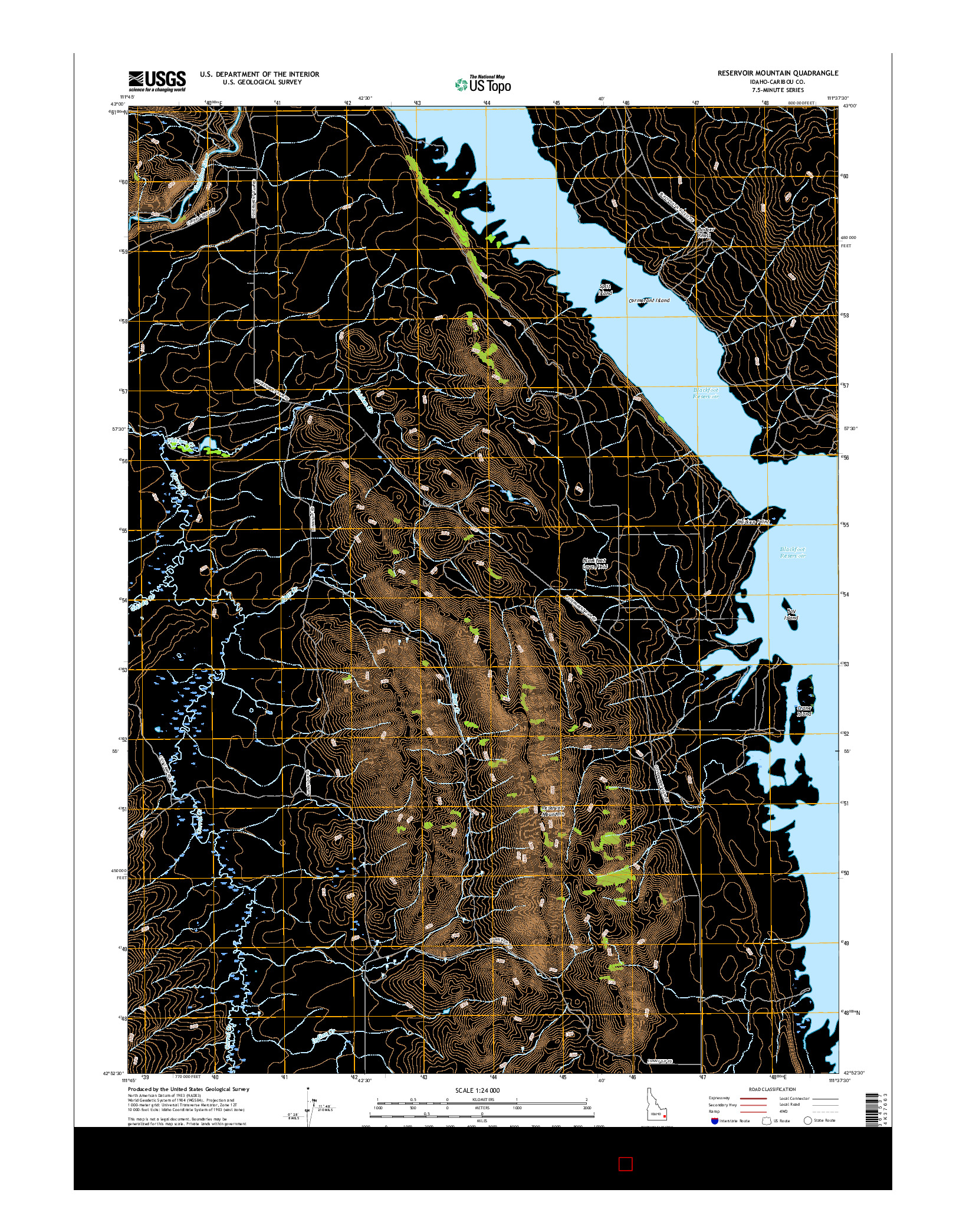 USGS US TOPO 7.5-MINUTE MAP FOR RESERVOIR MOUNTAIN, ID 2017