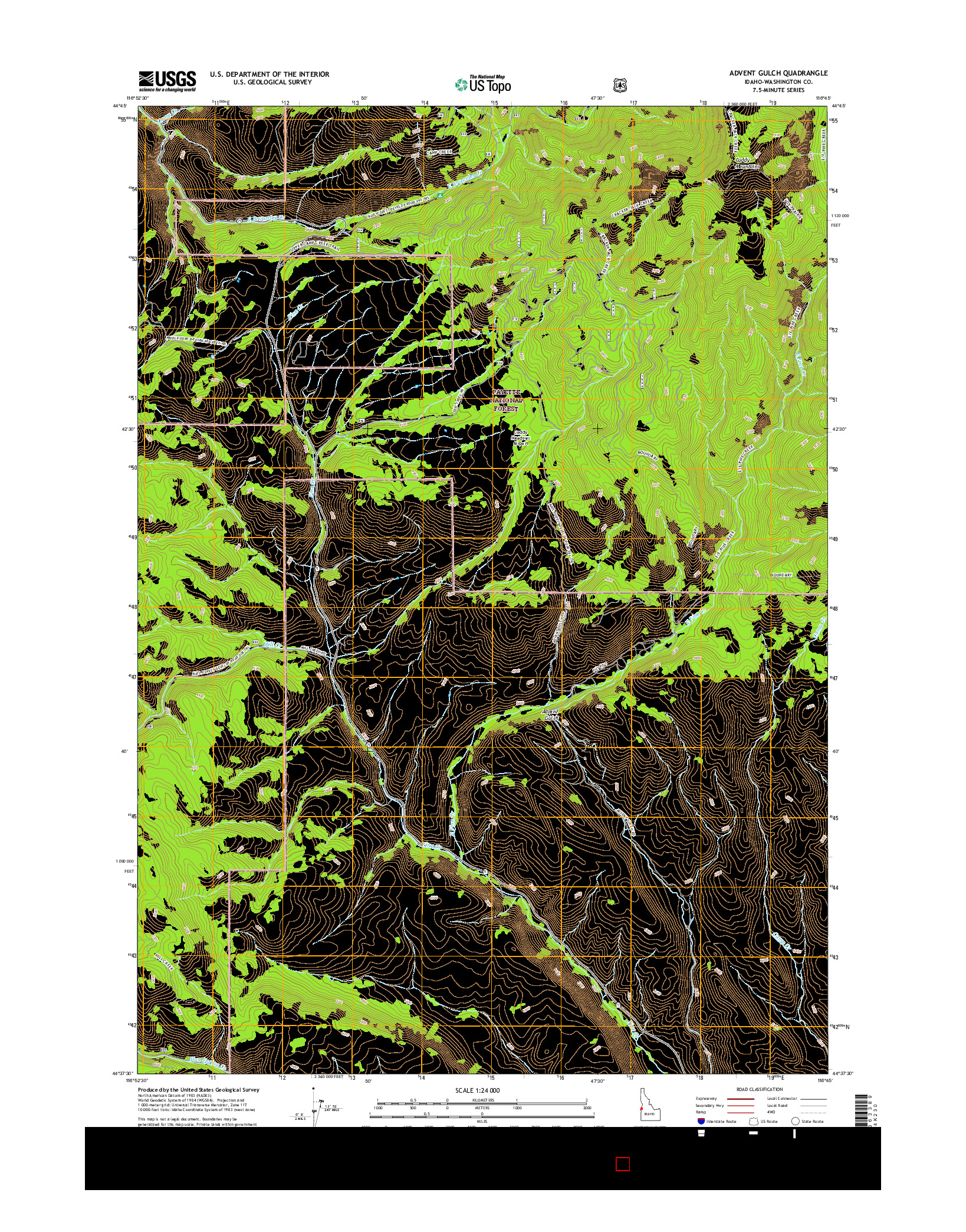 USGS US TOPO 7.5-MINUTE MAP FOR ADVENT GULCH, ID 2017