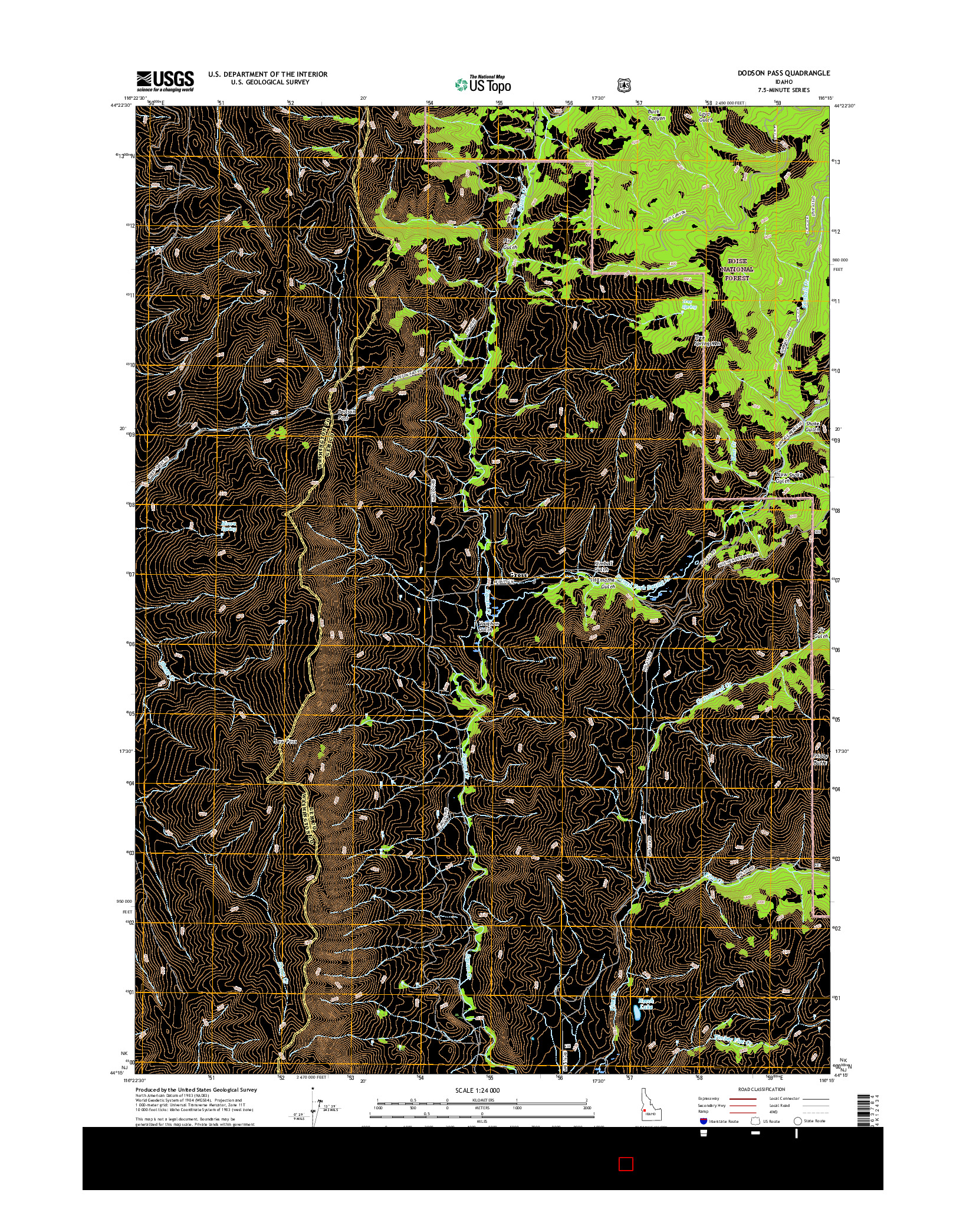 USGS US TOPO 7.5-MINUTE MAP FOR DODSON PASS, ID 2017