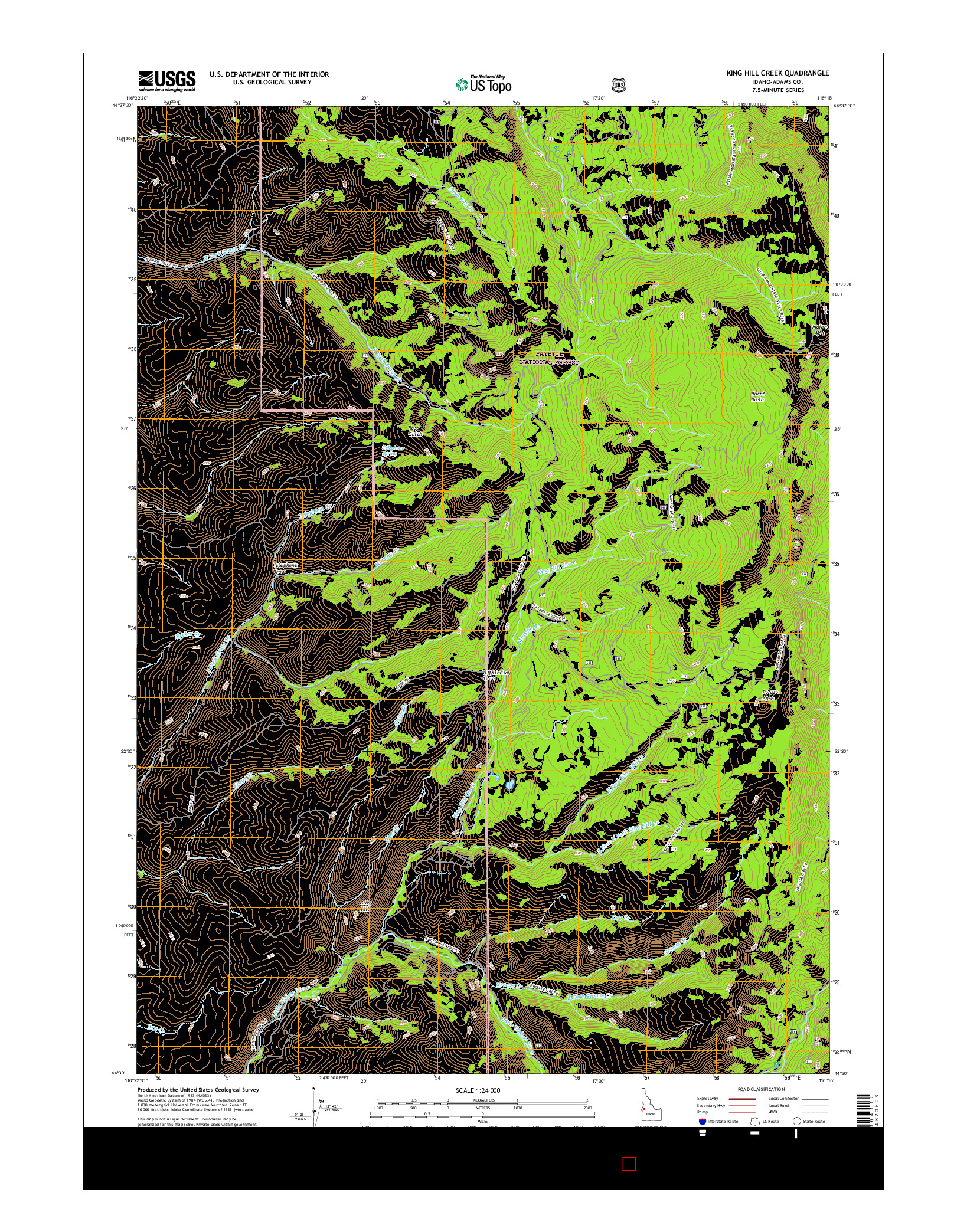 USGS US TOPO 7.5-MINUTE MAP FOR KING HILL CREEK, ID 2017