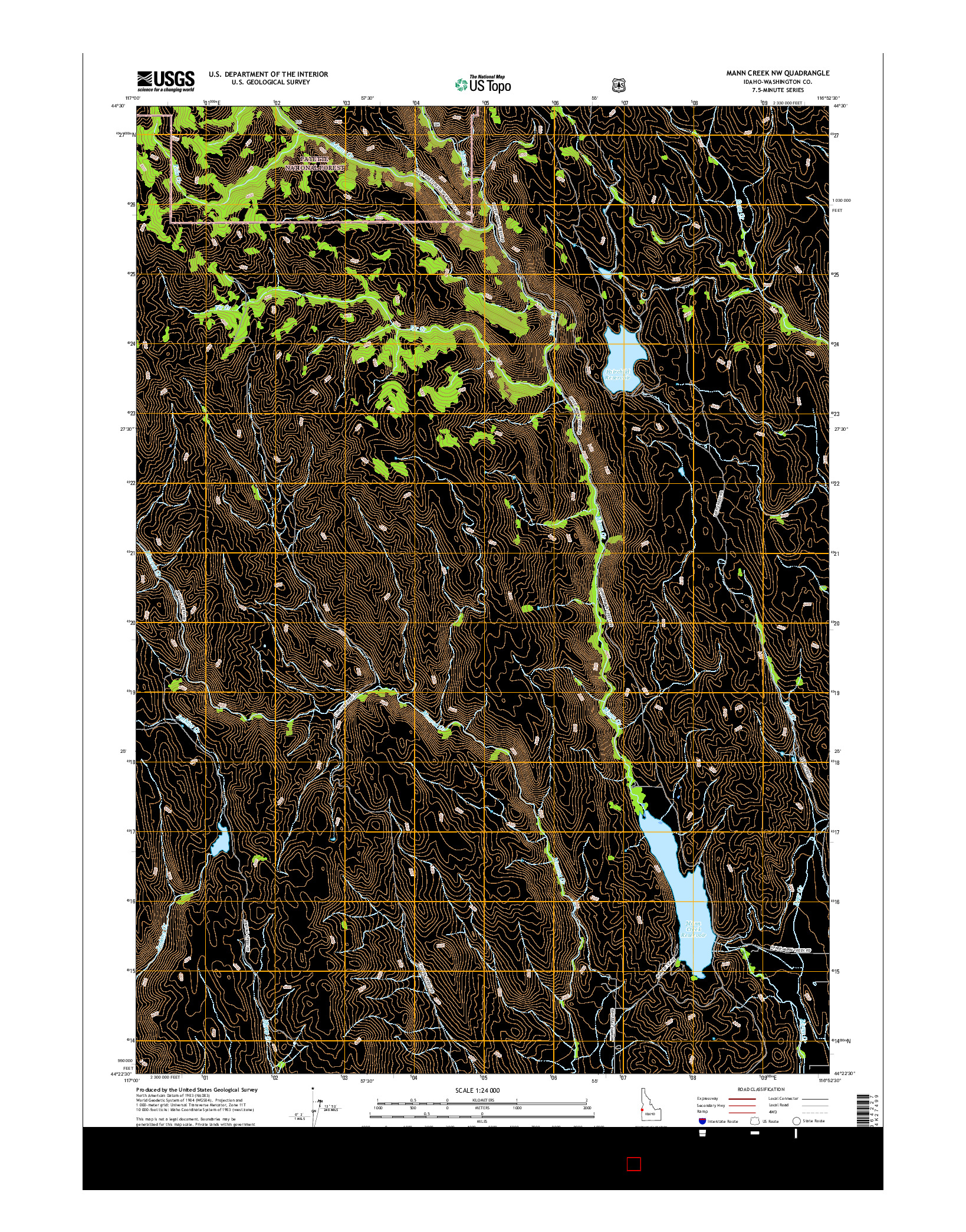 USGS US TOPO 7.5-MINUTE MAP FOR MANN CREEK NW, ID 2017