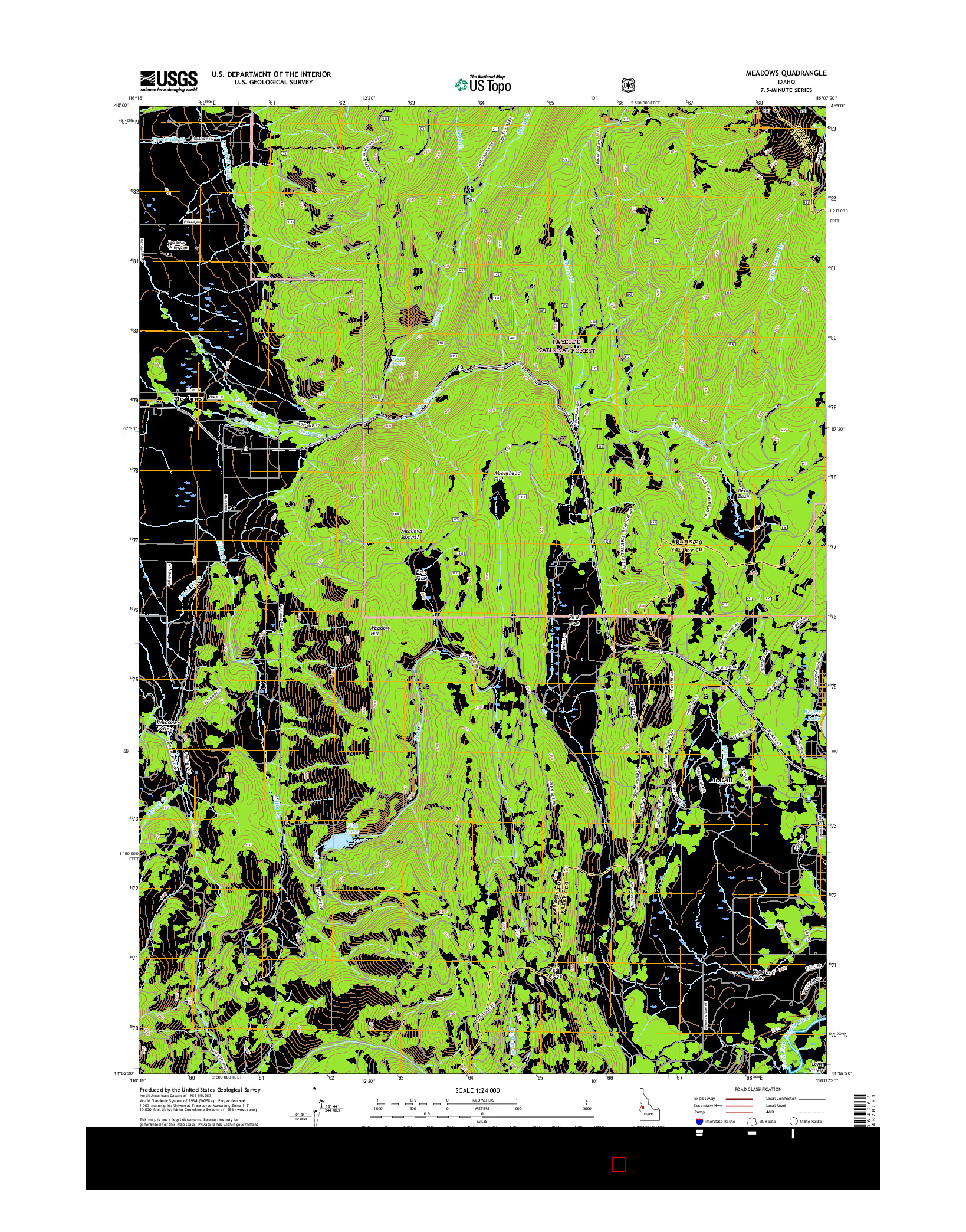 USGS US TOPO 7.5-MINUTE MAP FOR MEADOWS, ID 2017