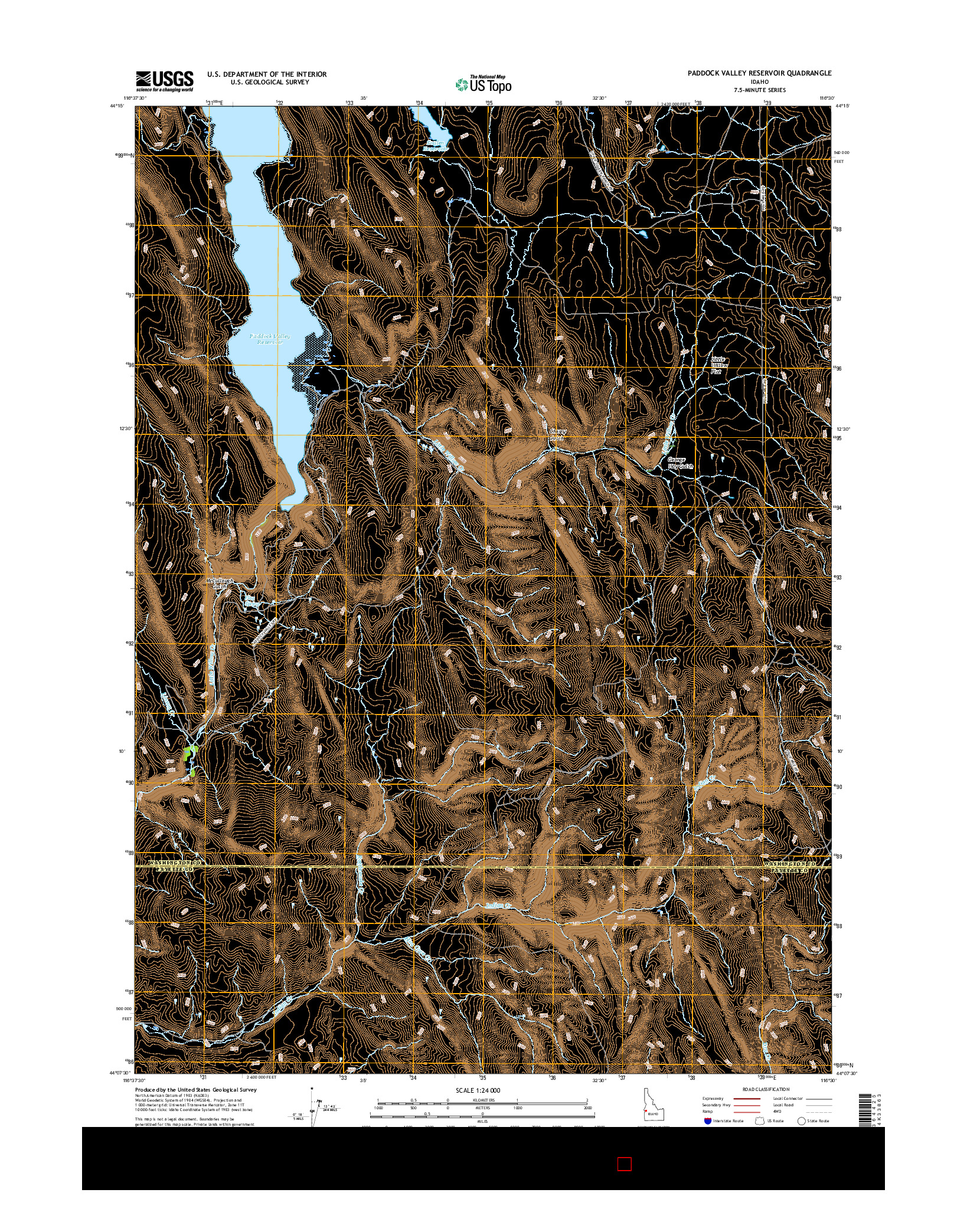 USGS US TOPO 7.5-MINUTE MAP FOR PADDOCK VALLEY RESERVOIR, ID 2017