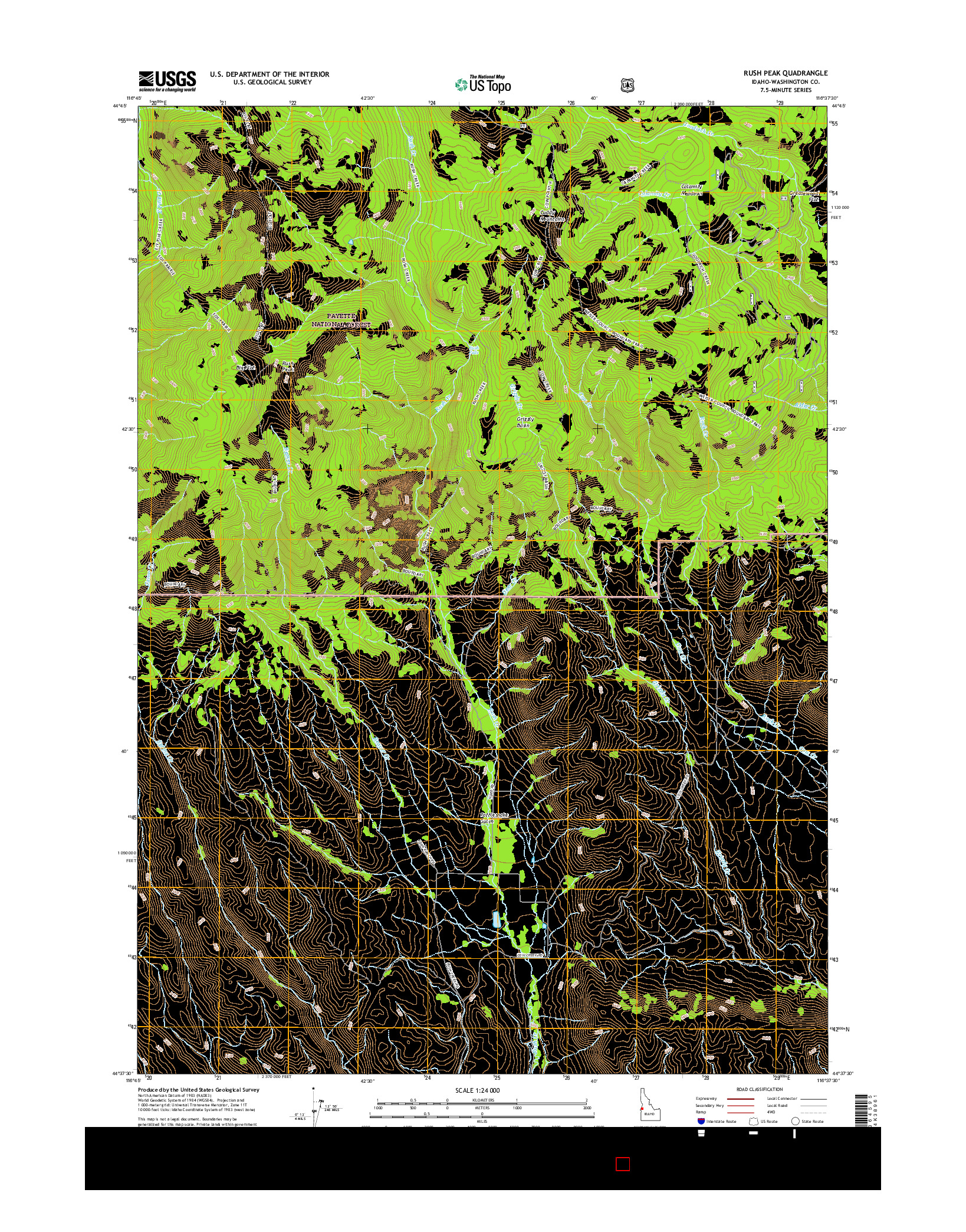 USGS US TOPO 7.5-MINUTE MAP FOR RUSH PEAK, ID 2017