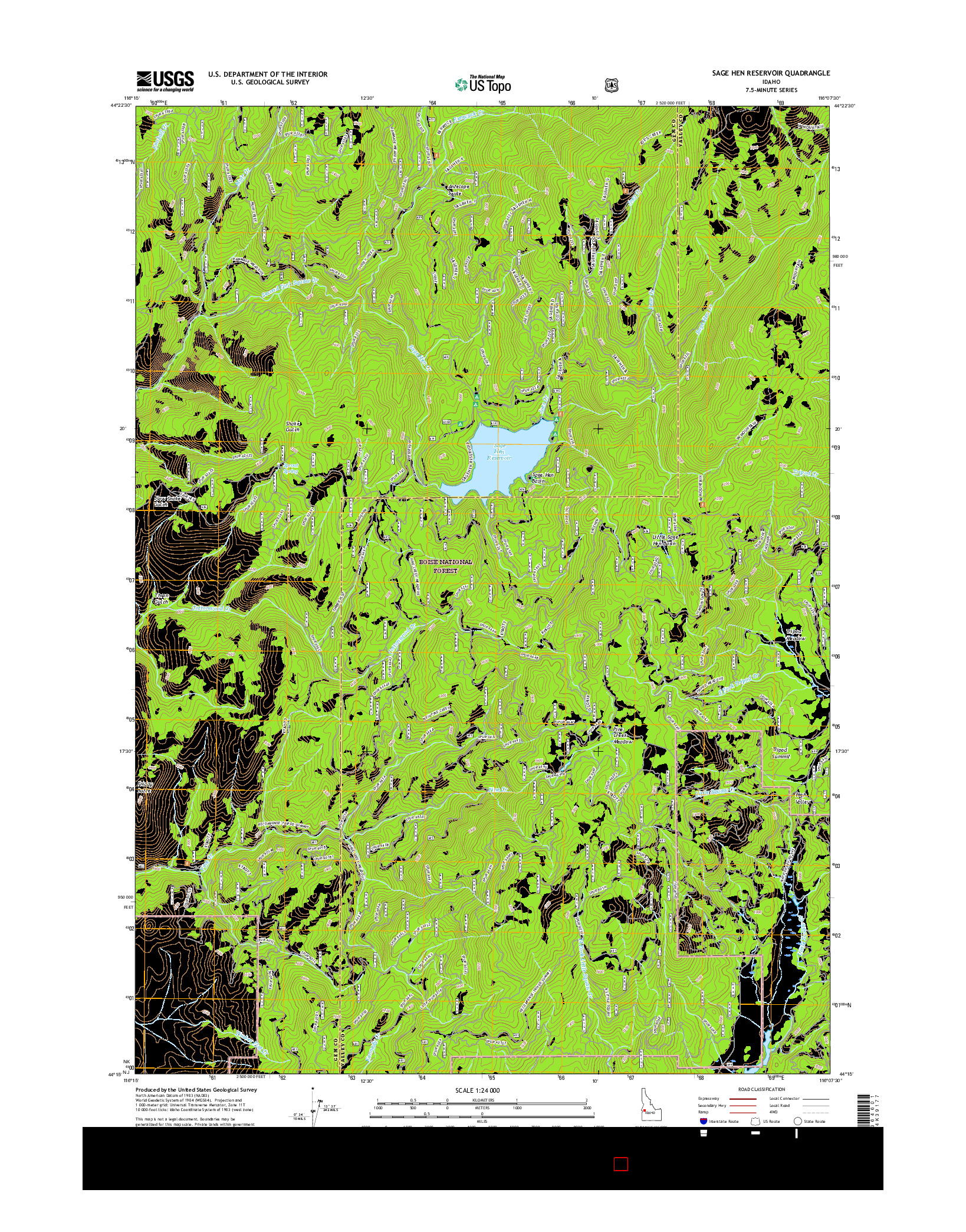 USGS US TOPO 7.5-MINUTE MAP FOR SAGE HEN RESERVOIR, ID 2017