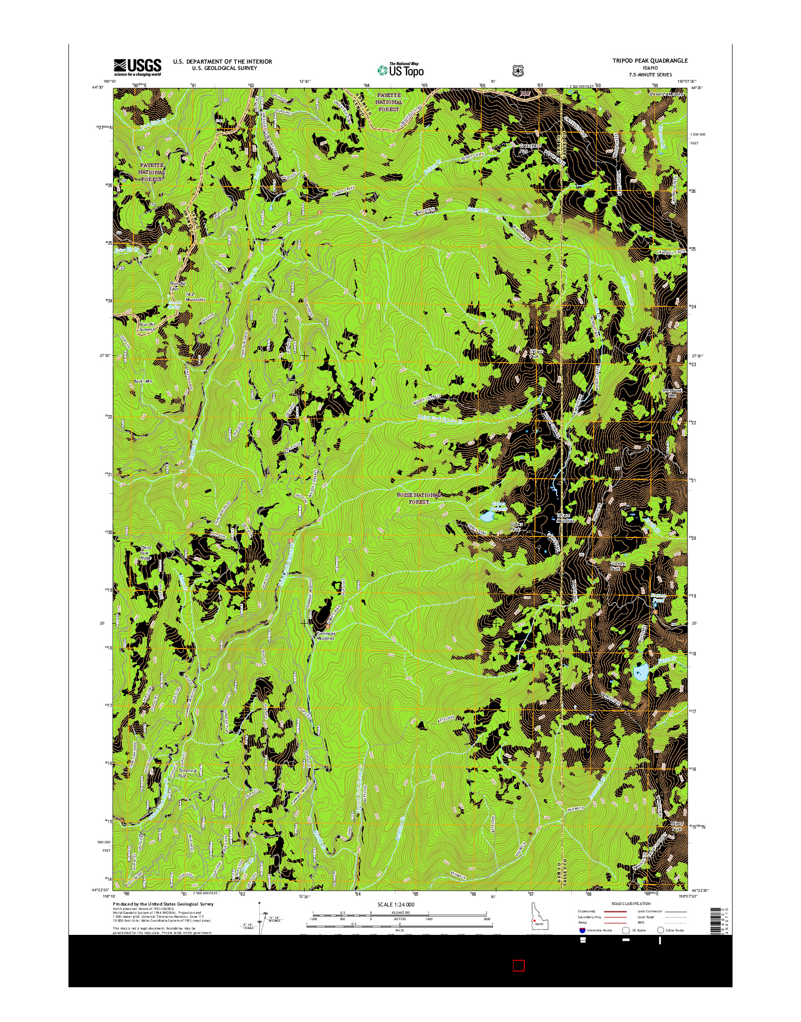 USGS US TOPO 7.5-MINUTE MAP FOR TRIPOD PEAK, ID 2017