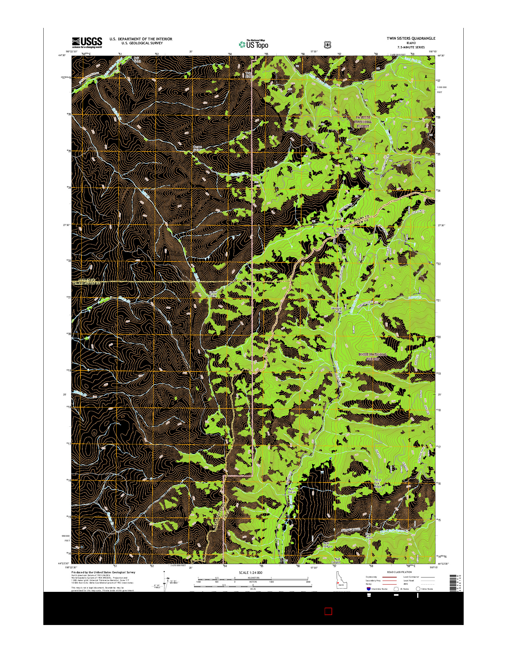 USGS US TOPO 7.5-MINUTE MAP FOR TWIN SISTERS, ID 2017