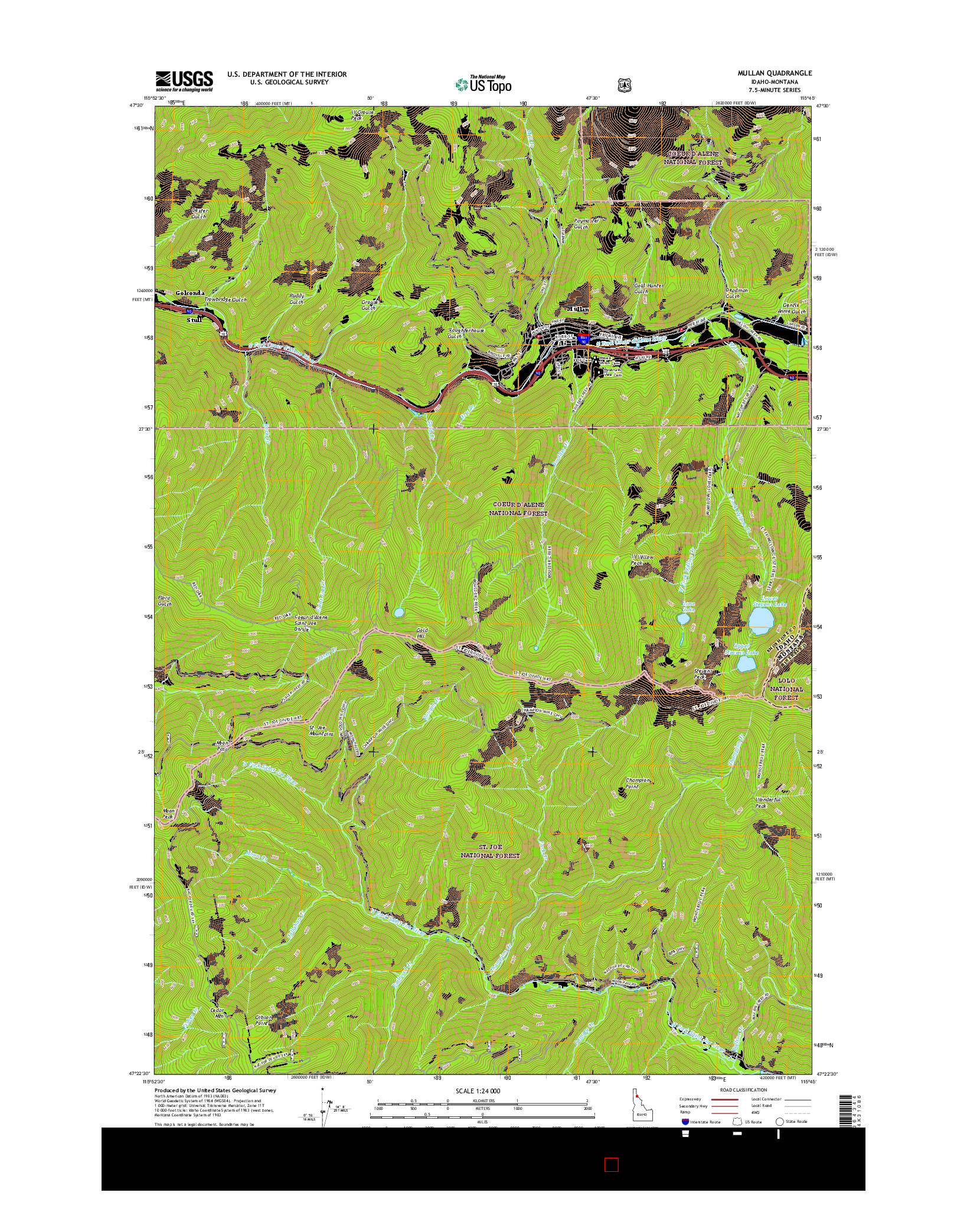 USGS US TOPO 7.5-MINUTE MAP FOR MULLAN, ID-MT 2017
