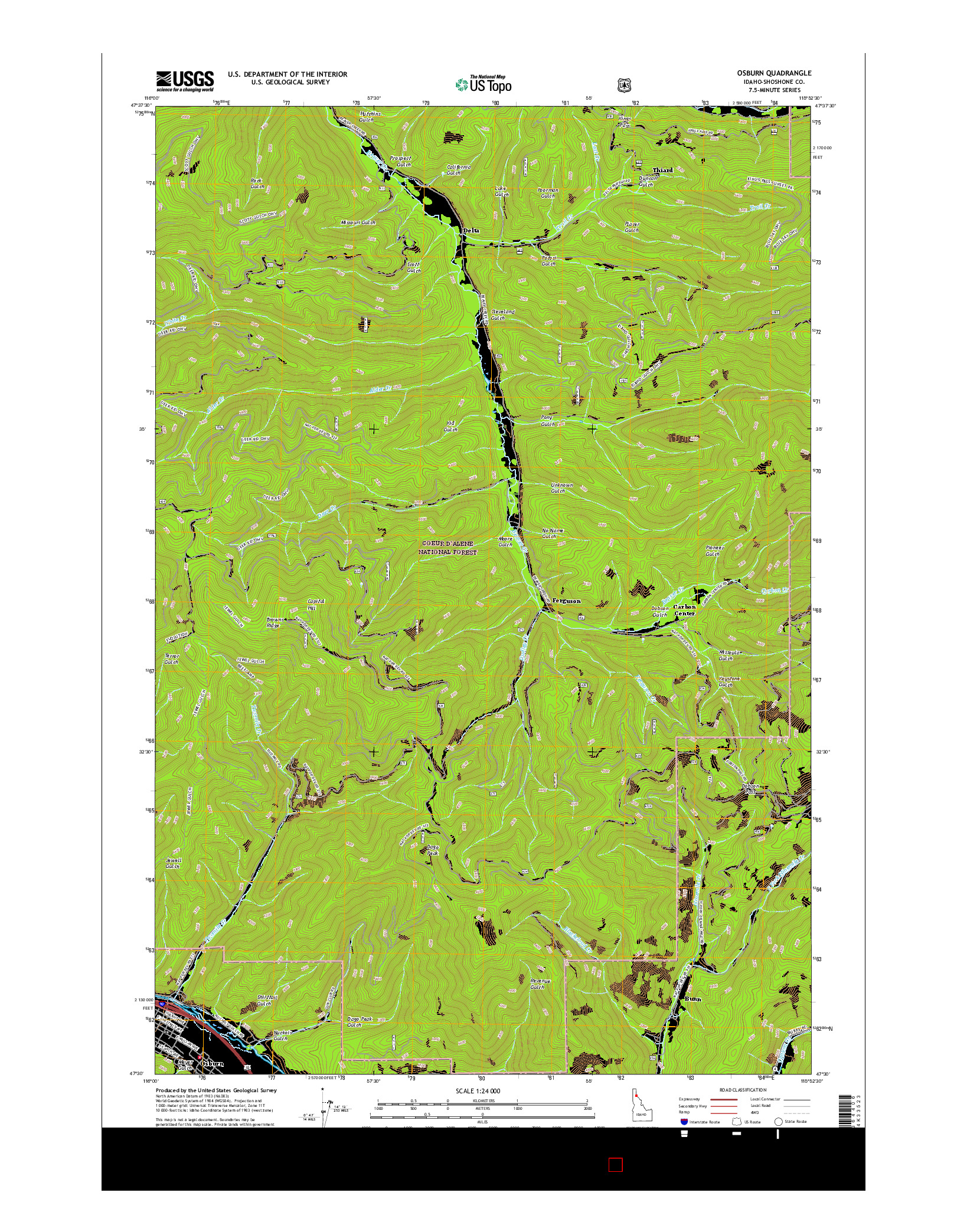 USGS US TOPO 7.5-MINUTE MAP FOR OSBURN, ID 2017