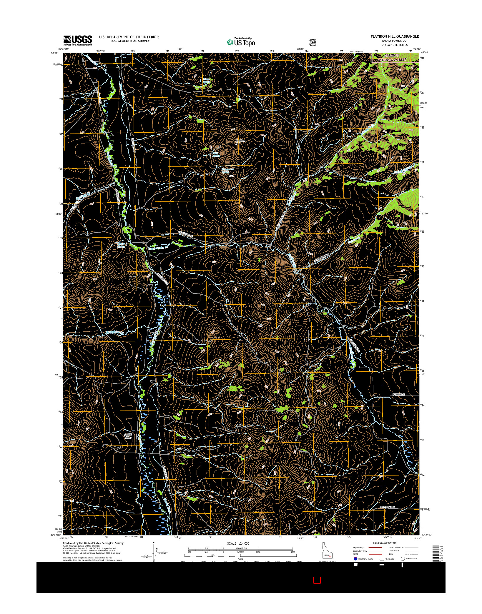 USGS US TOPO 7.5-MINUTE MAP FOR FLATIRON HILL, ID 2017