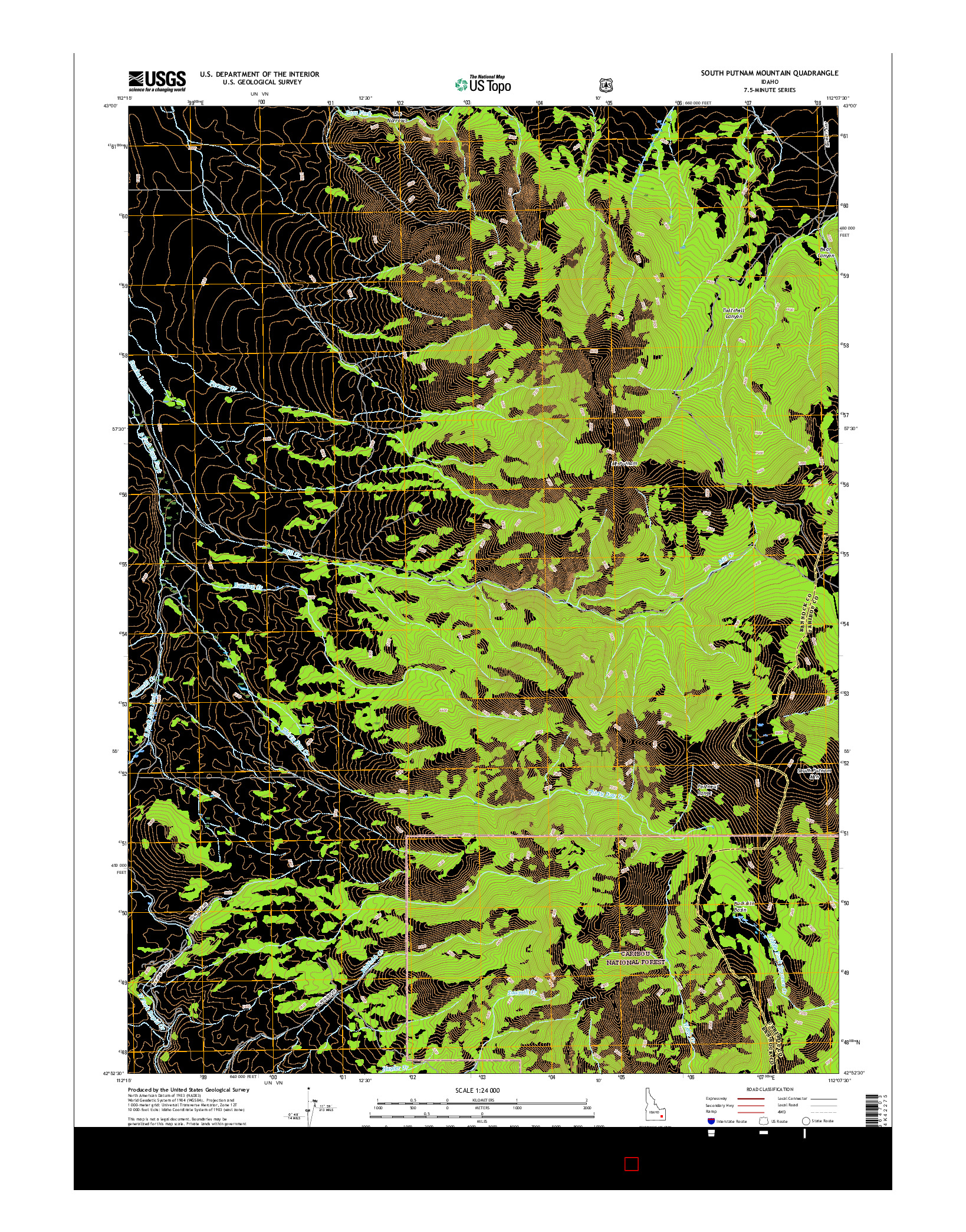 USGS US TOPO 7.5-MINUTE MAP FOR SOUTH PUTNAM MOUNTAIN, ID 2017