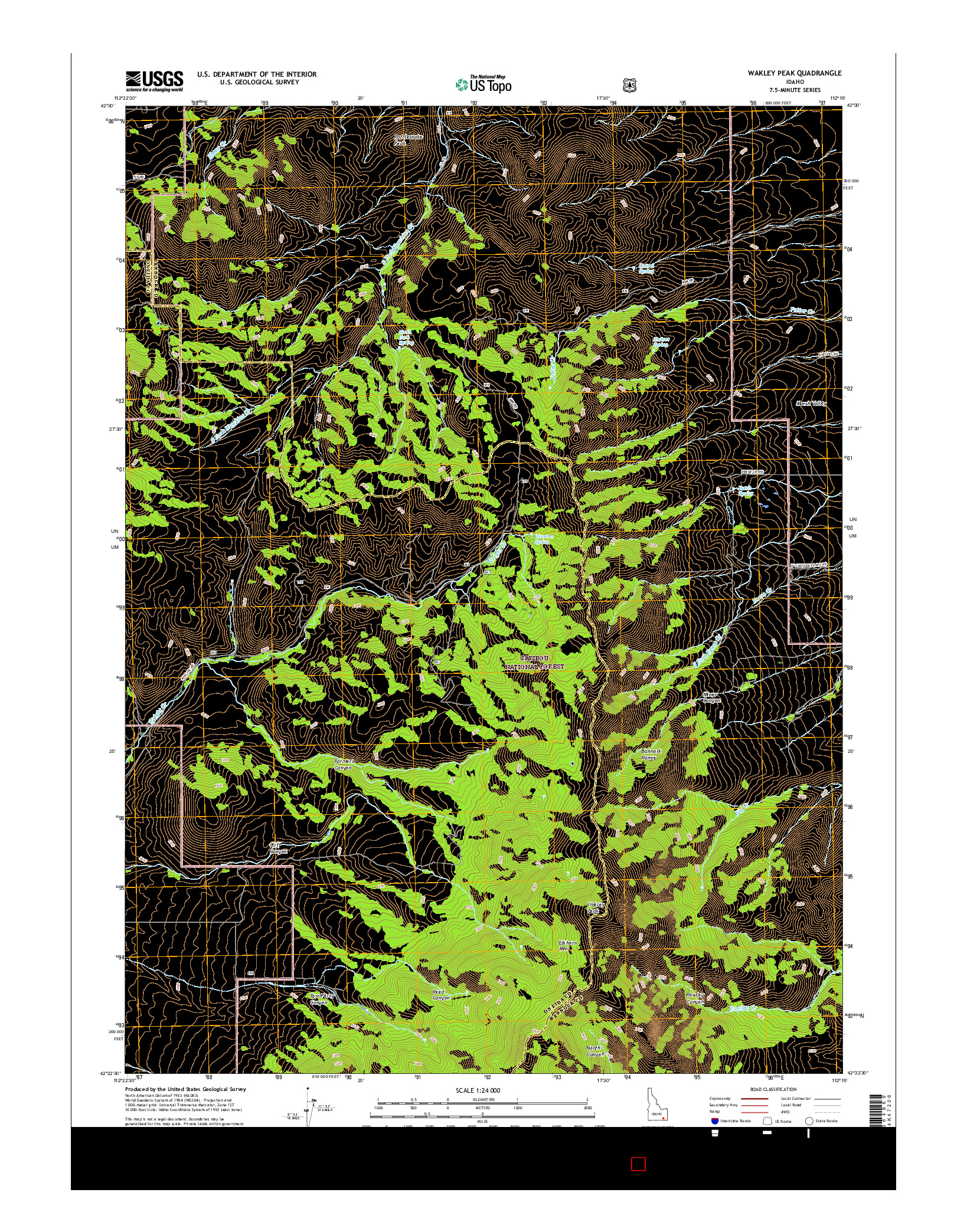 USGS US TOPO 7.5-MINUTE MAP FOR WAKLEY PEAK, ID 2017
