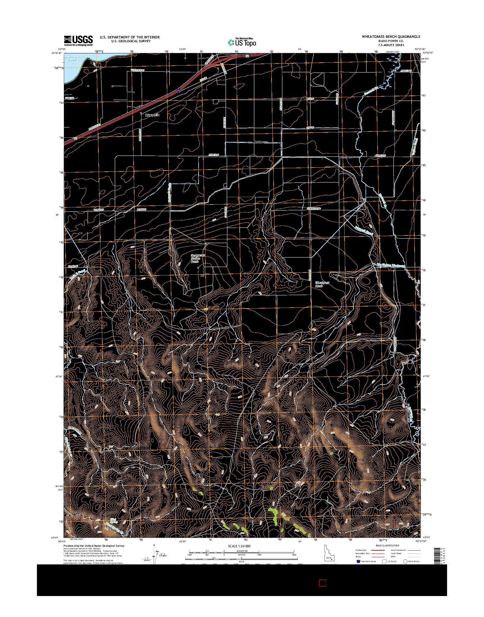 USGS US TOPO 7.5-MINUTE MAP FOR WHEATGRASS BENCH, ID 2017