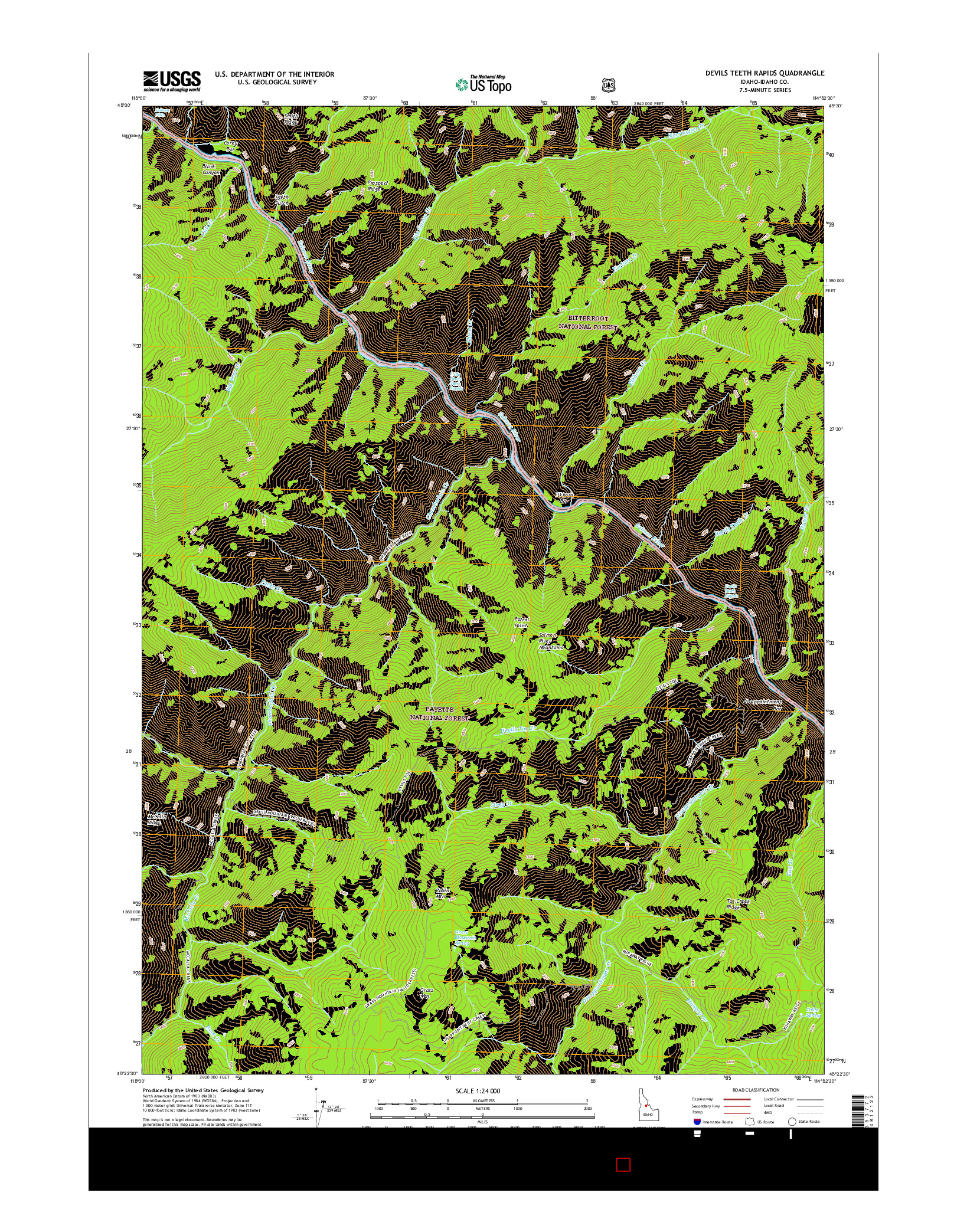 USGS US TOPO 7.5-MINUTE MAP FOR DEVILS TEETH RAPIDS, ID 2017