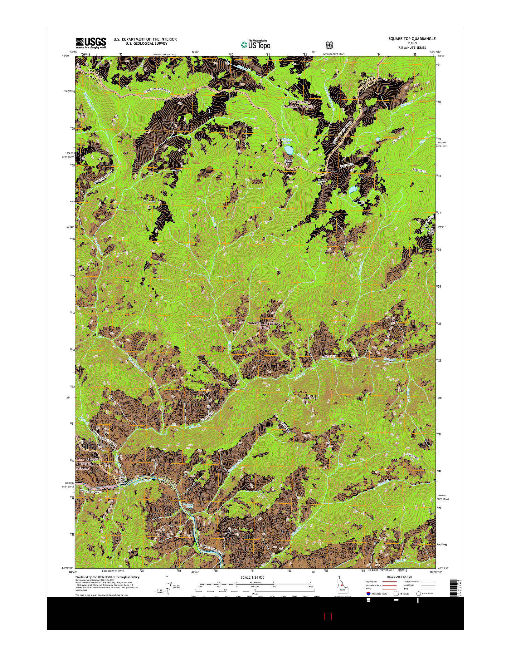 USGS US TOPO 7.5-MINUTE MAP FOR SQUARE TOP, ID 2017