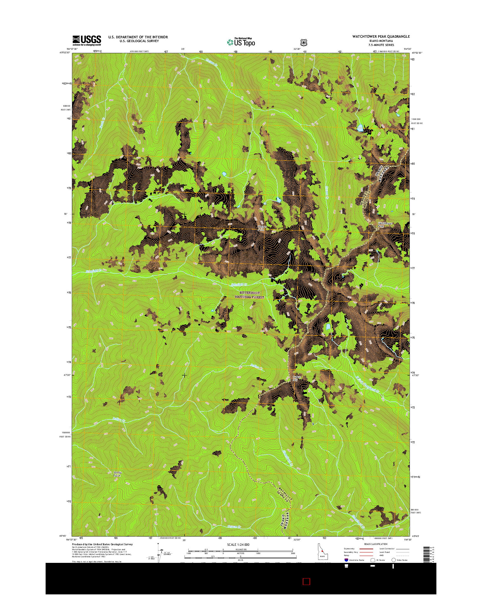 USGS US TOPO 7.5-MINUTE MAP FOR WATCHTOWER PEAK, ID-MT 2017