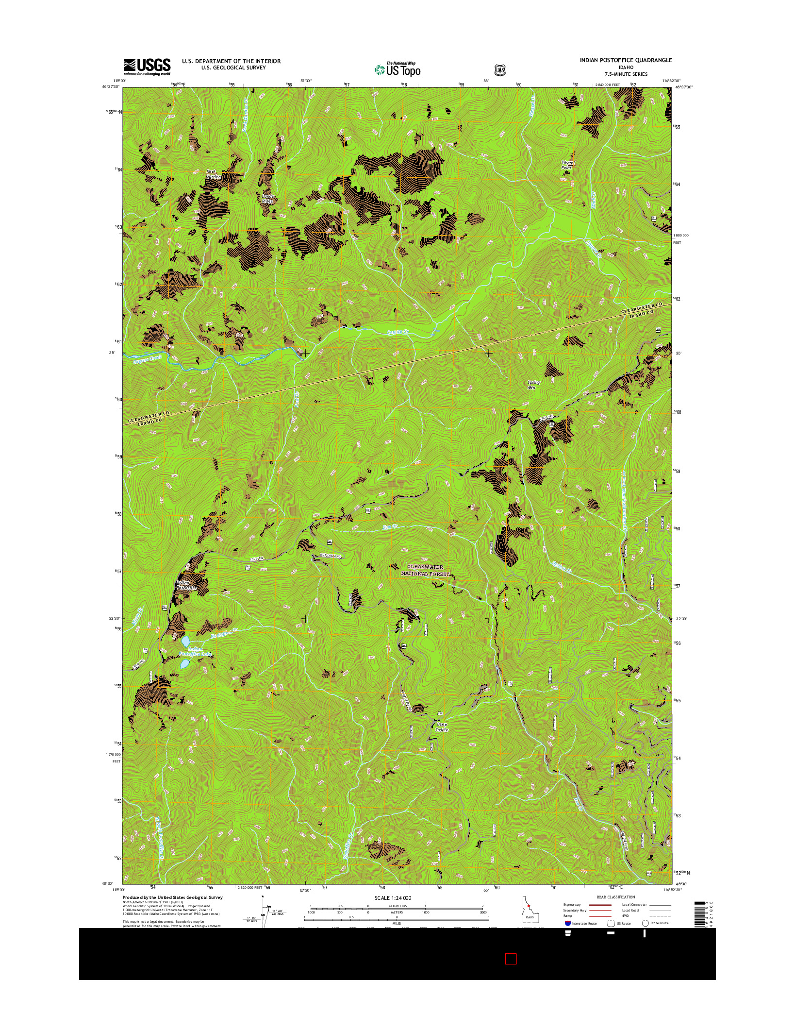 USGS US TOPO 7.5-MINUTE MAP FOR INDIAN POSTOFFICE, ID 2017