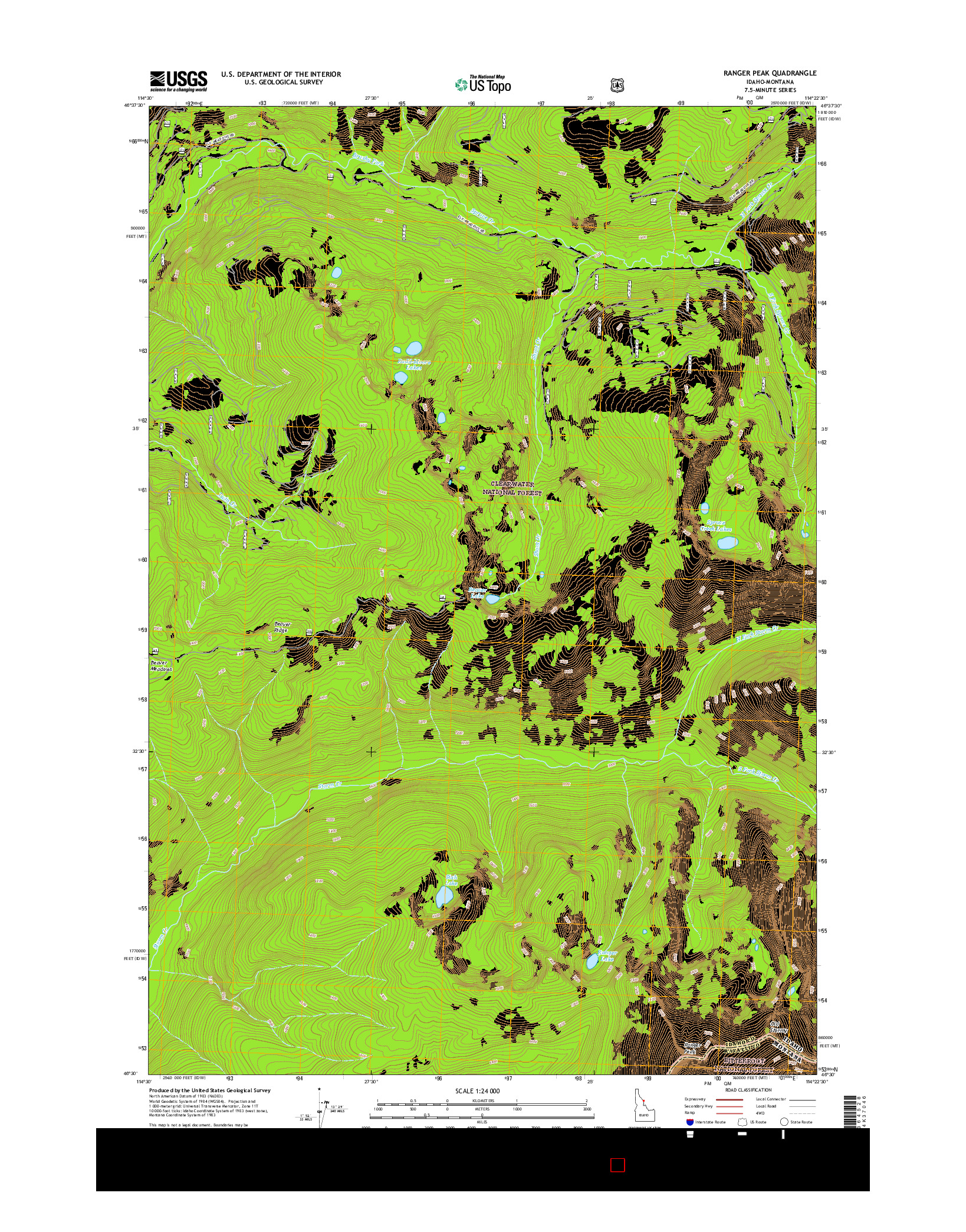 USGS US TOPO 7.5-MINUTE MAP FOR RANGER PEAK, ID-MT 2017