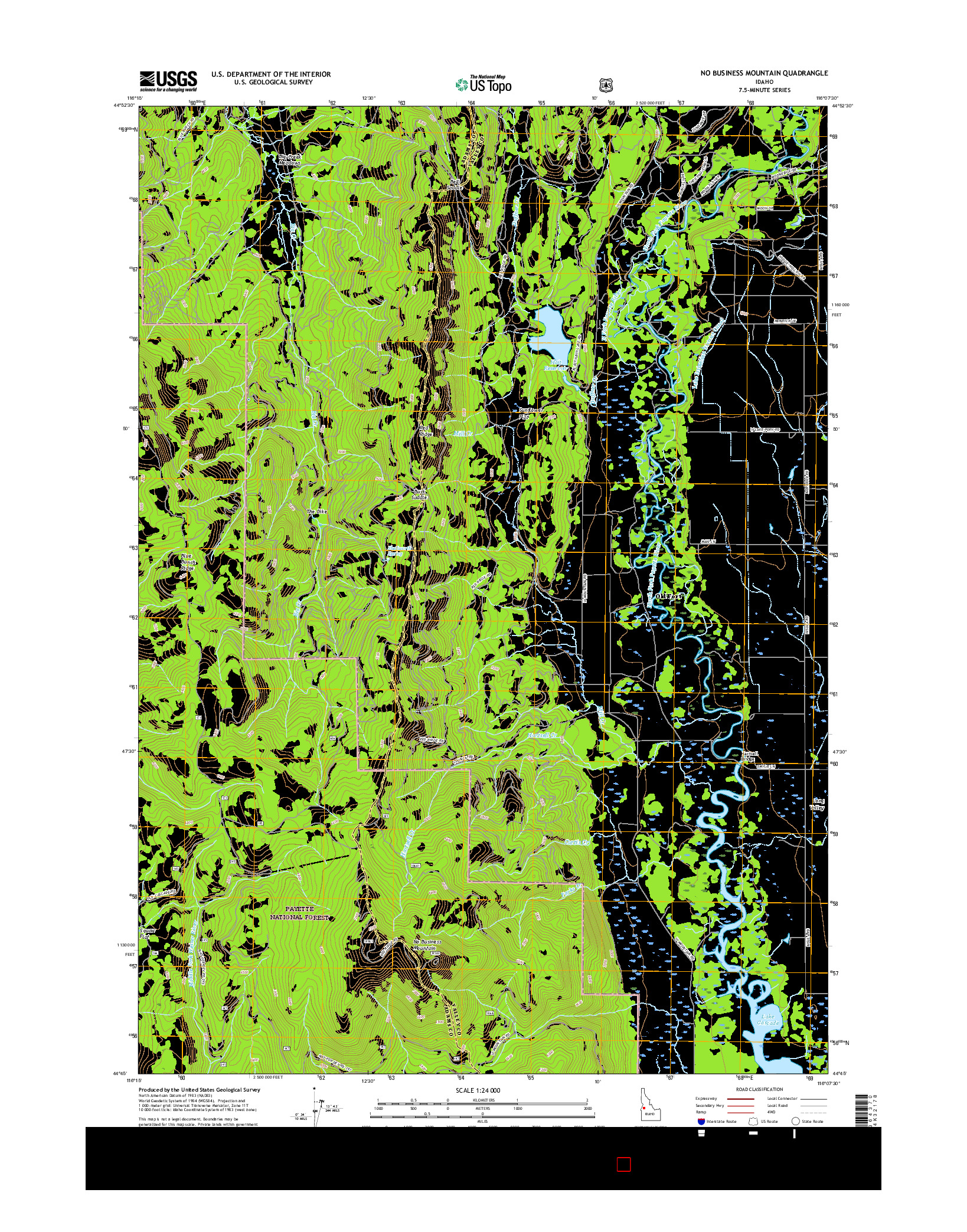 USGS US TOPO 7.5-MINUTE MAP FOR NO BUSINESS MOUNTAIN, ID 2017