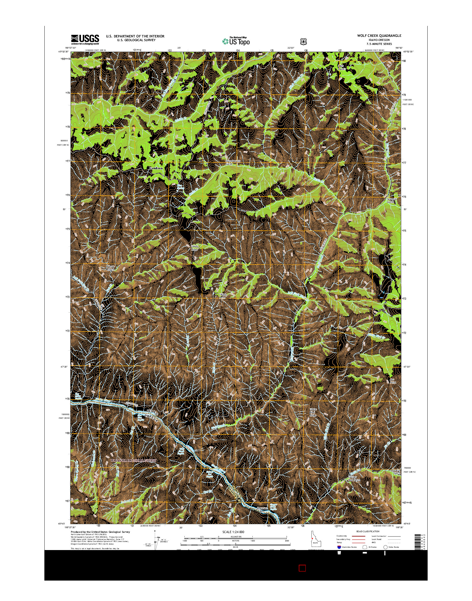 USGS US TOPO 7.5-MINUTE MAP FOR WOLF CREEK, ID-OR 2017