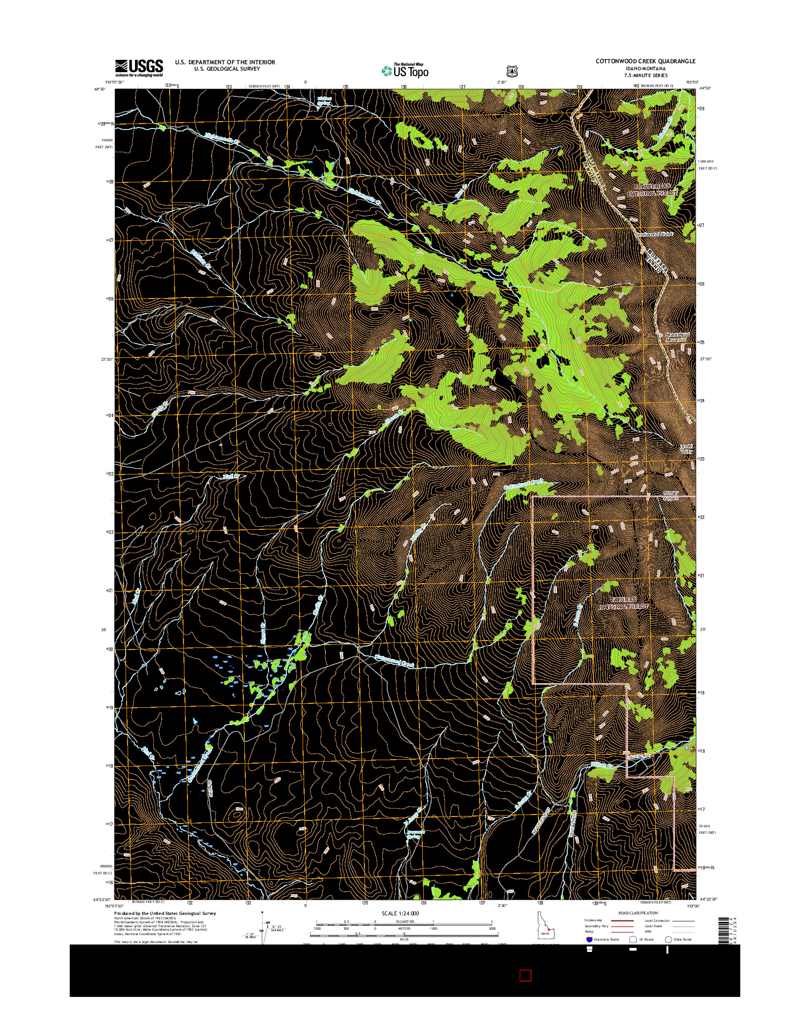 USGS US TOPO 7.5-MINUTE MAP FOR COTTONWOOD CREEK, ID-MT 2017