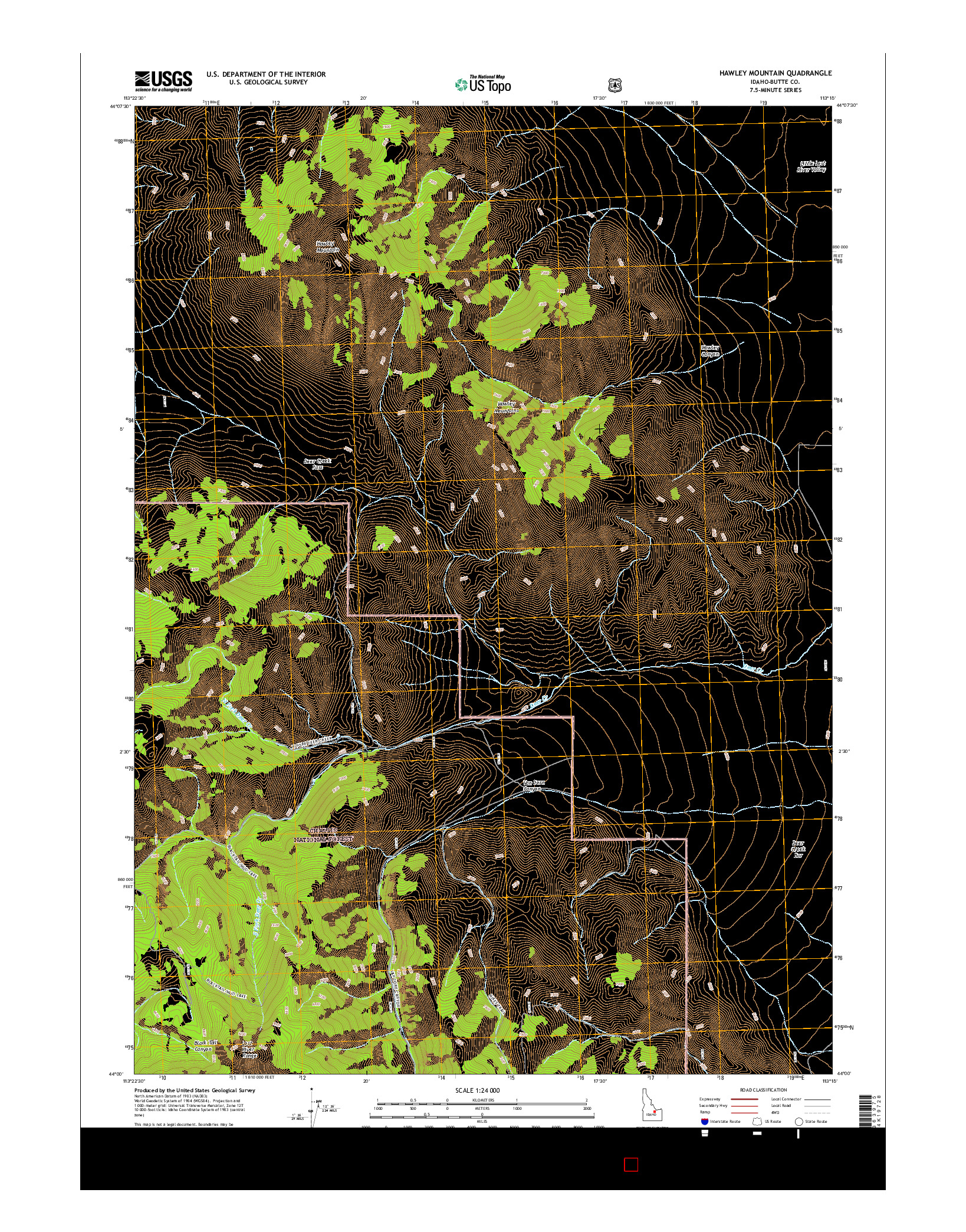 USGS US TOPO 7.5-MINUTE MAP FOR HAWLEY MOUNTAIN, ID 2017