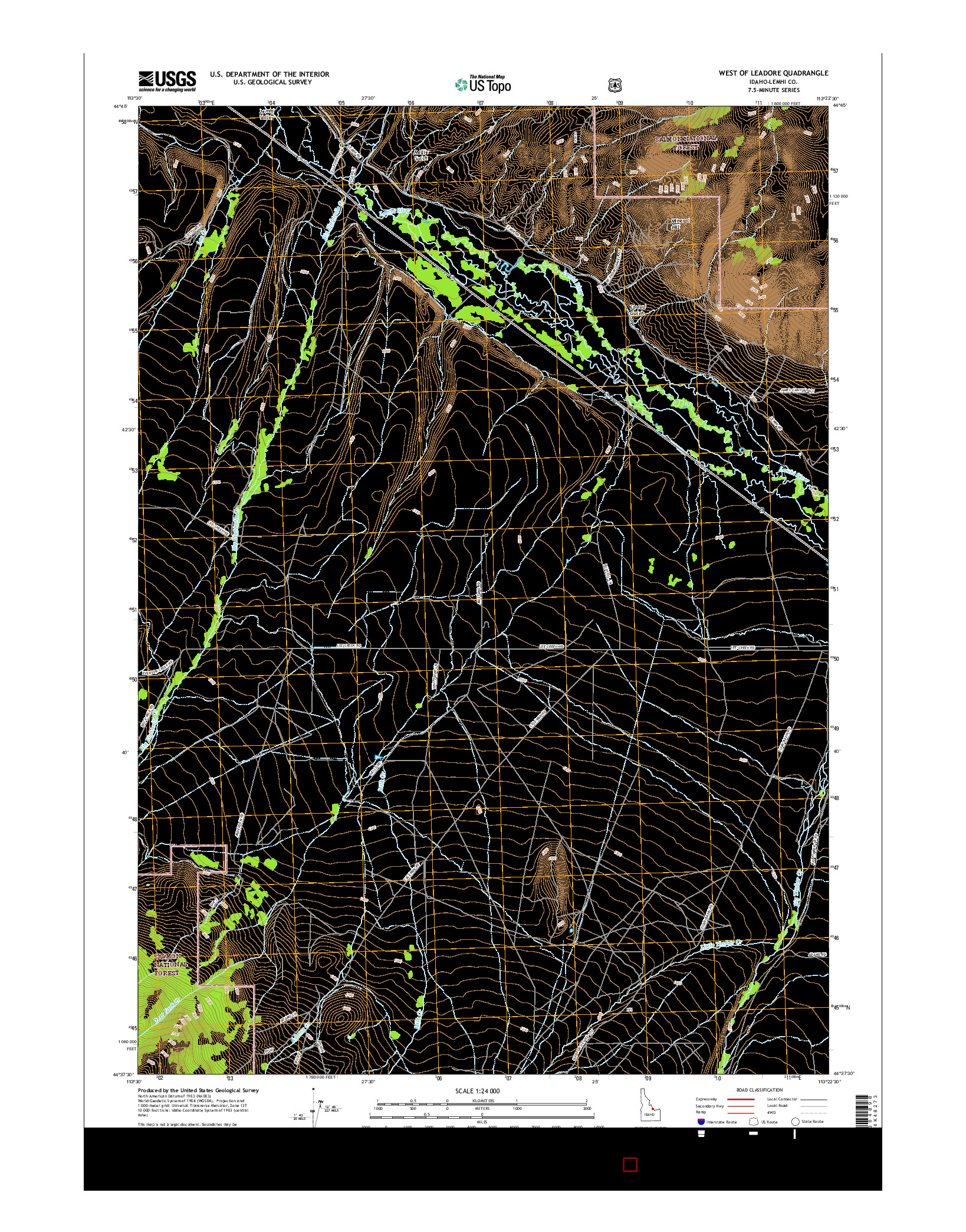 USGS US TOPO 7.5-MINUTE MAP FOR WEST OF LEADORE, ID 2017