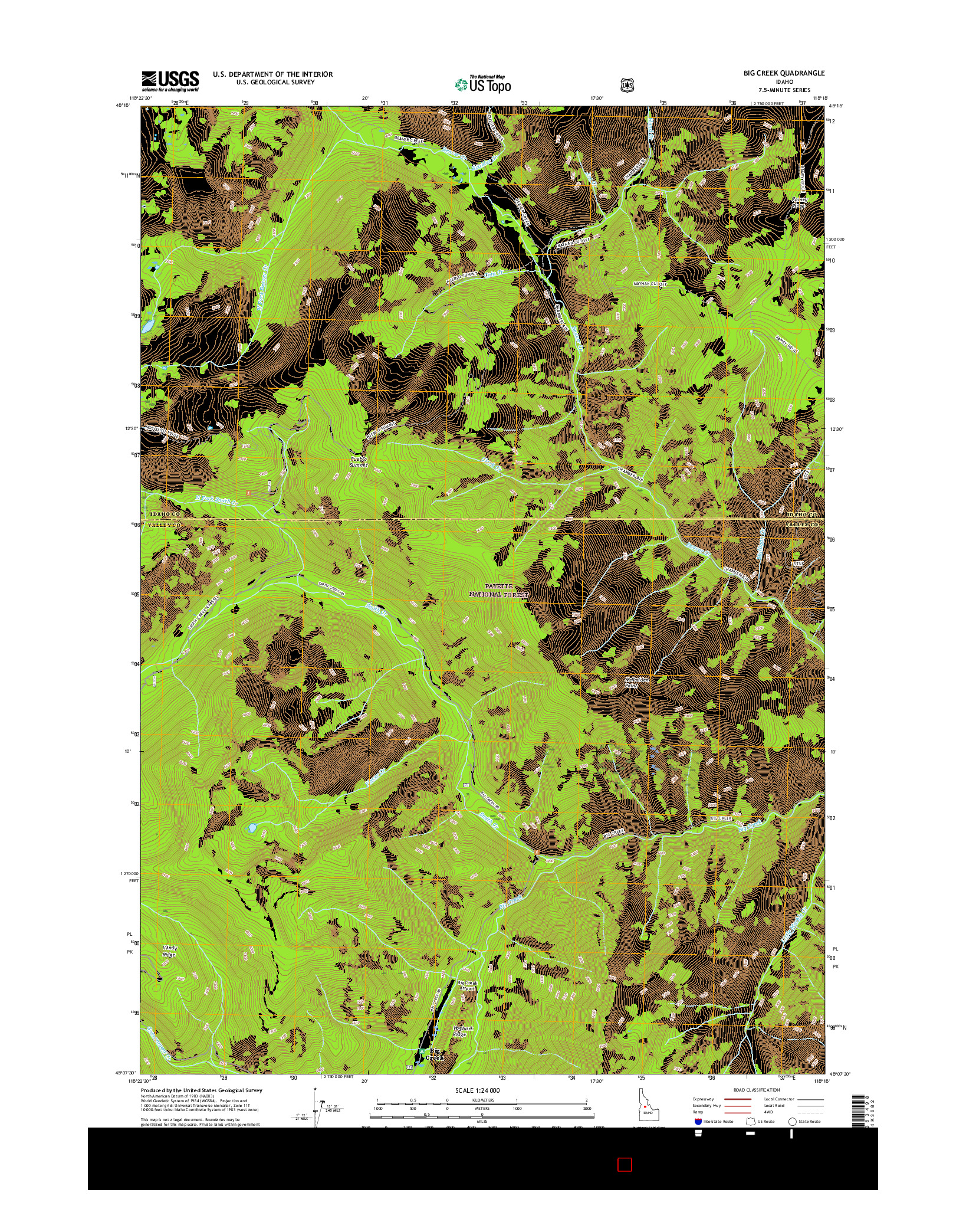 USGS US TOPO 7.5-MINUTE MAP FOR BIG CREEK, ID 2017