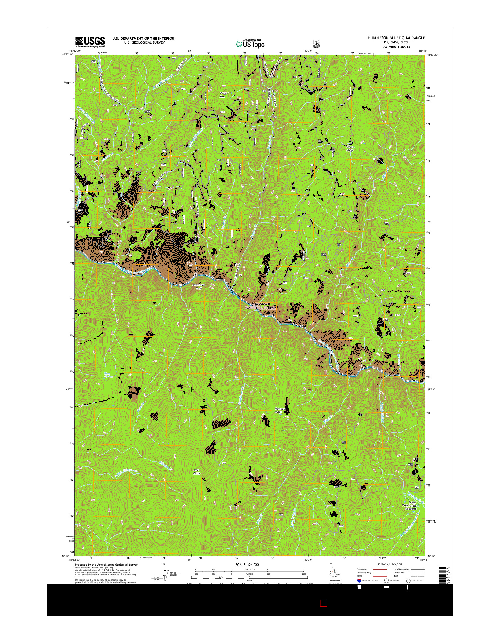 USGS US TOPO 7.5-MINUTE MAP FOR HUDDLESON BLUFF, ID 2017