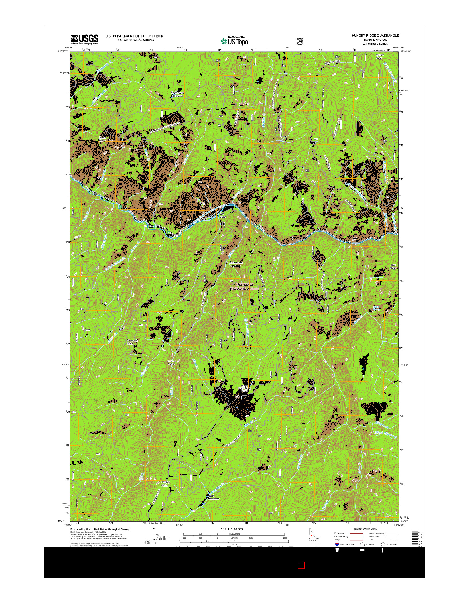 USGS US TOPO 7.5-MINUTE MAP FOR HUNGRY RIDGE, ID 2017