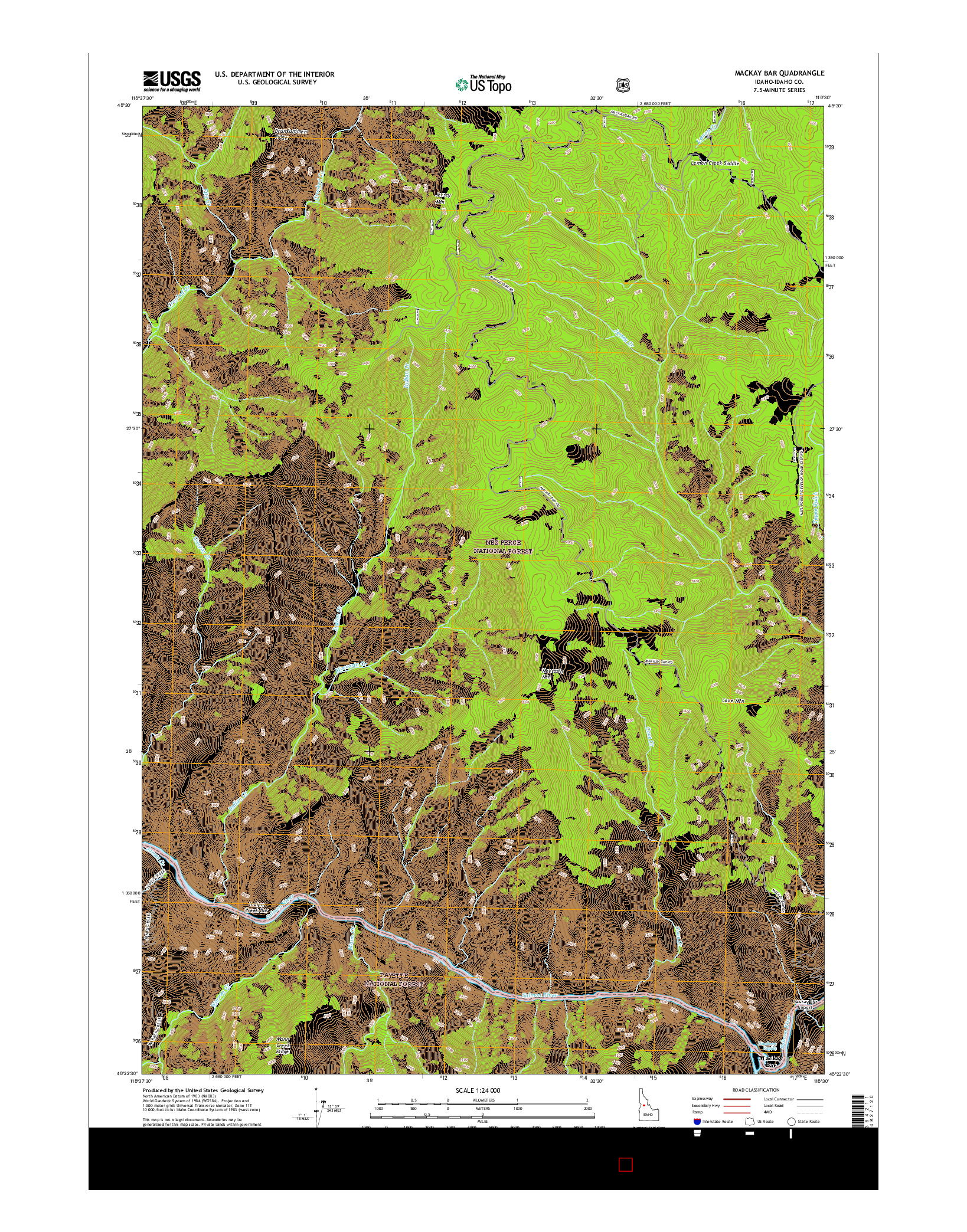USGS US TOPO 7.5-MINUTE MAP FOR MACKAY BAR, ID 2017