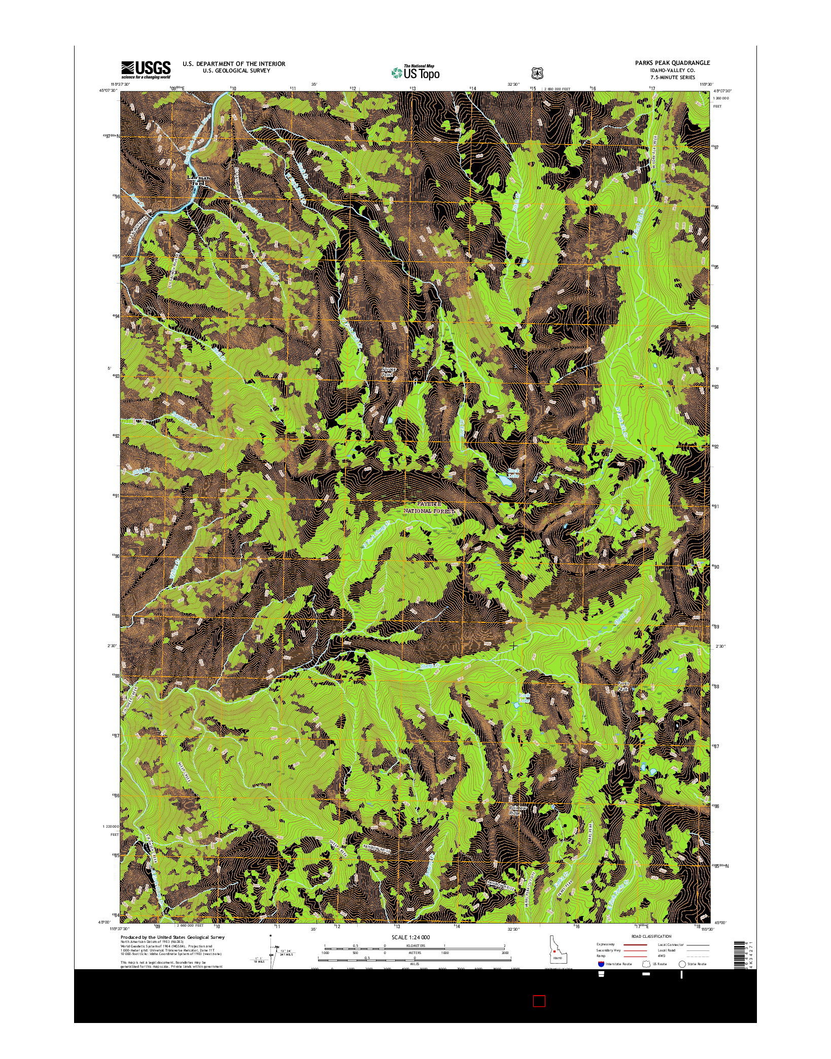 USGS US TOPO 7.5-MINUTE MAP FOR PARKS PEAK, ID 2017